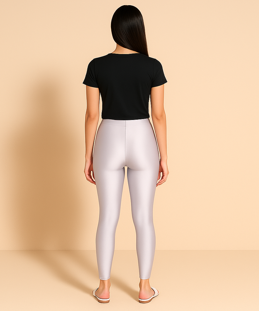 Branded Shimmer White Slim Fit Ankle Length Leggings / LSS115