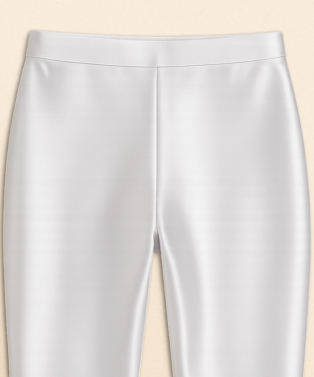 Silver metallic pants on a beige background