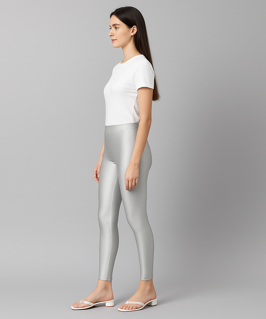 Branded Shimmer Grey Slim Fit Ankle Length Shimmer Leggings / LSS115
