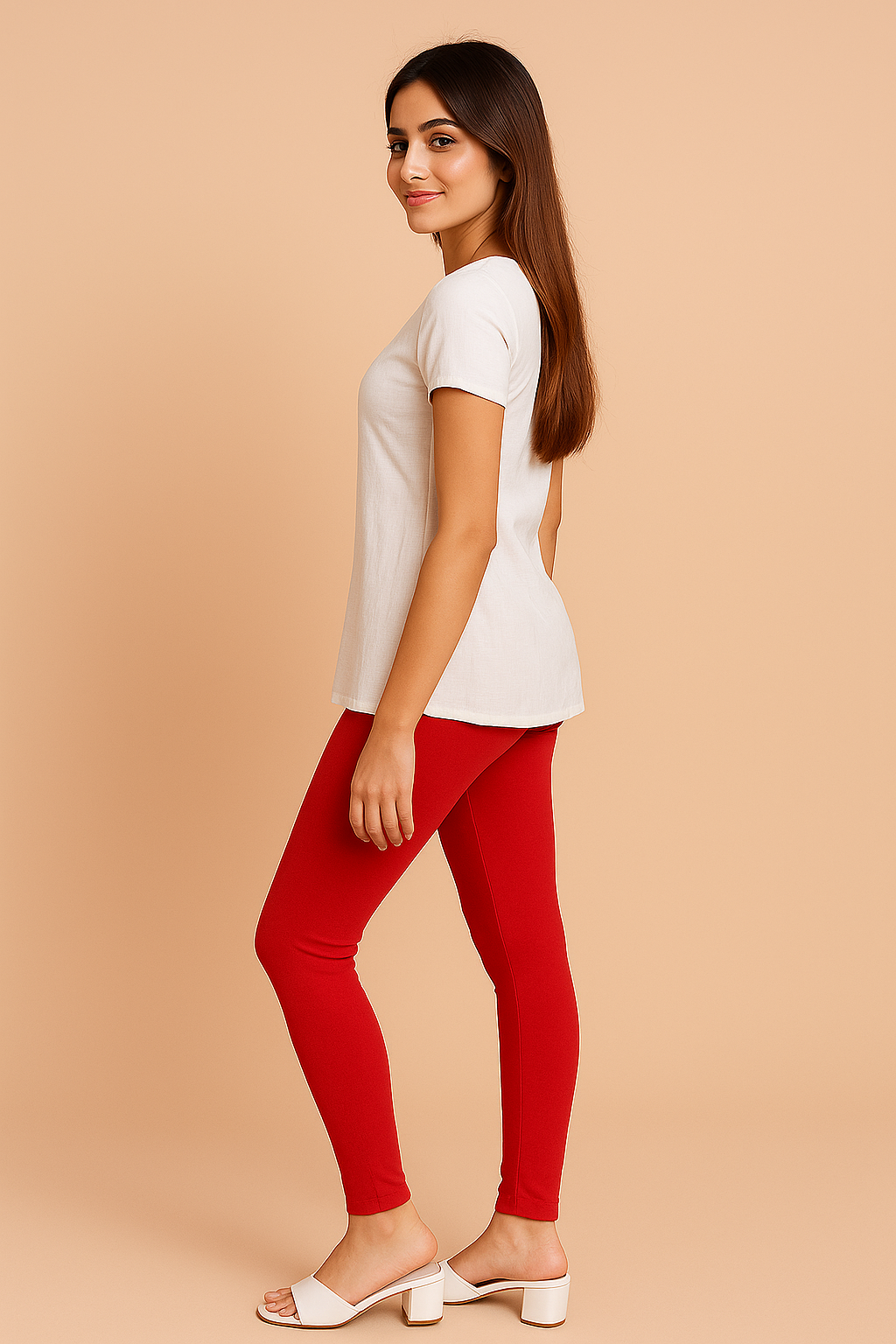 Red Color Premium 4 way Lycra Women Leggings (Ankle Length) / LG001