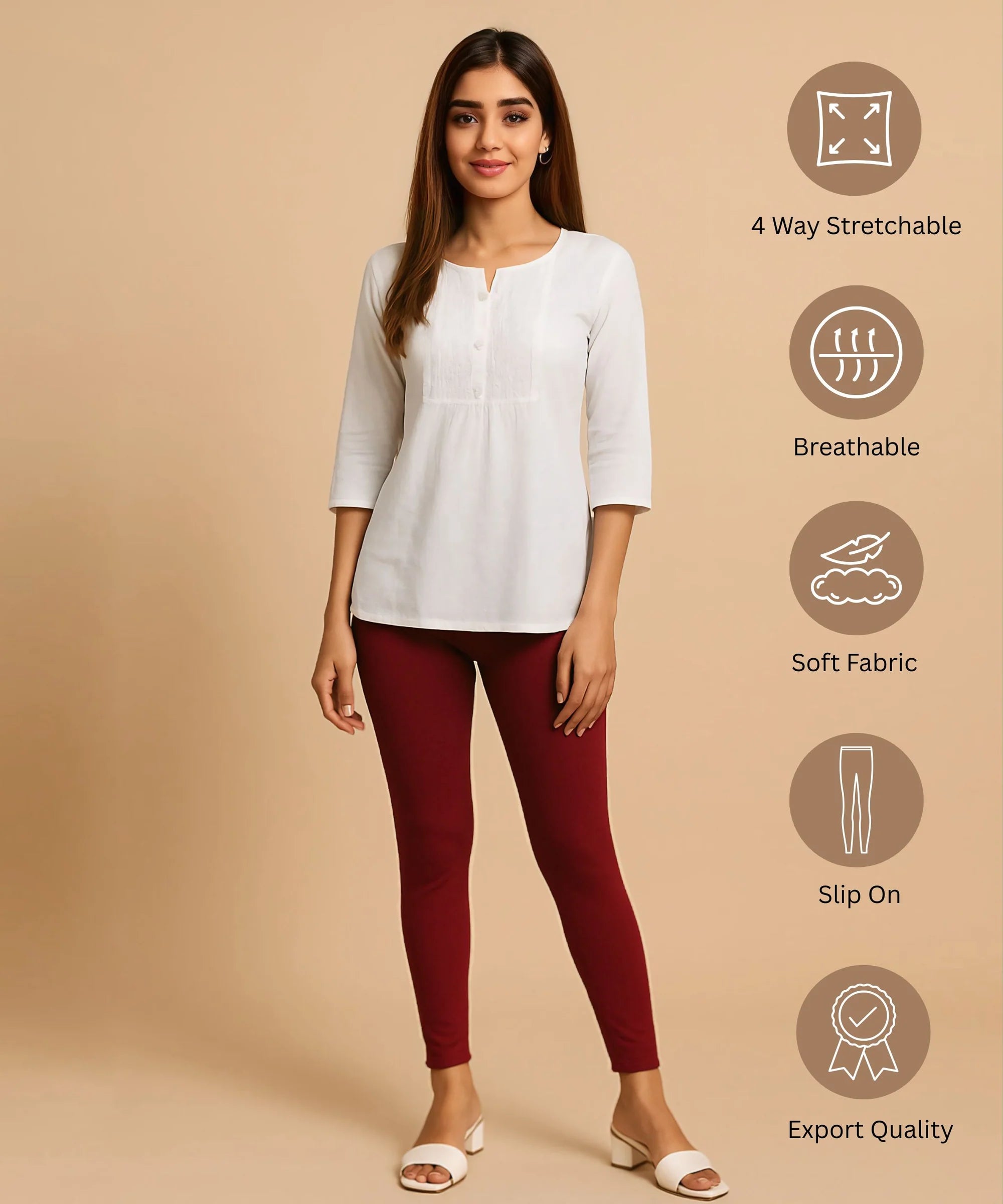 Maroon Color Premium 4 way Lycra Women Leggings (Ankle Length) / LG001