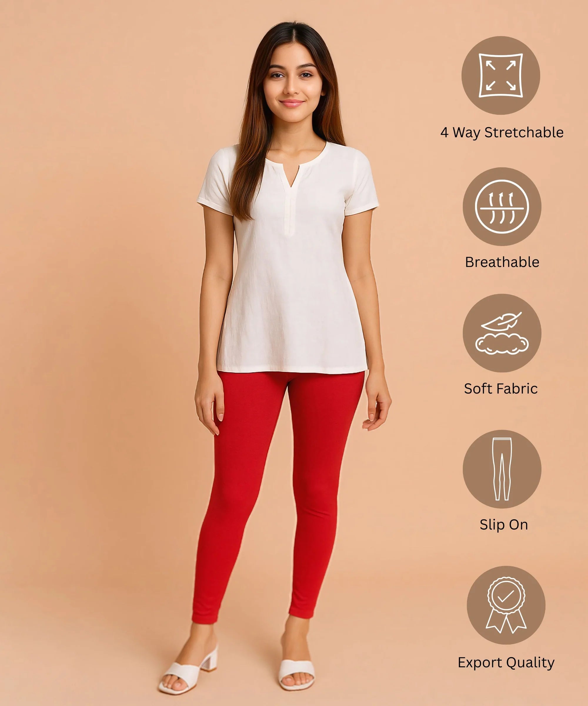 Red Color Premium 4 way Lycra Women Leggings (Ankle Length) / LG001