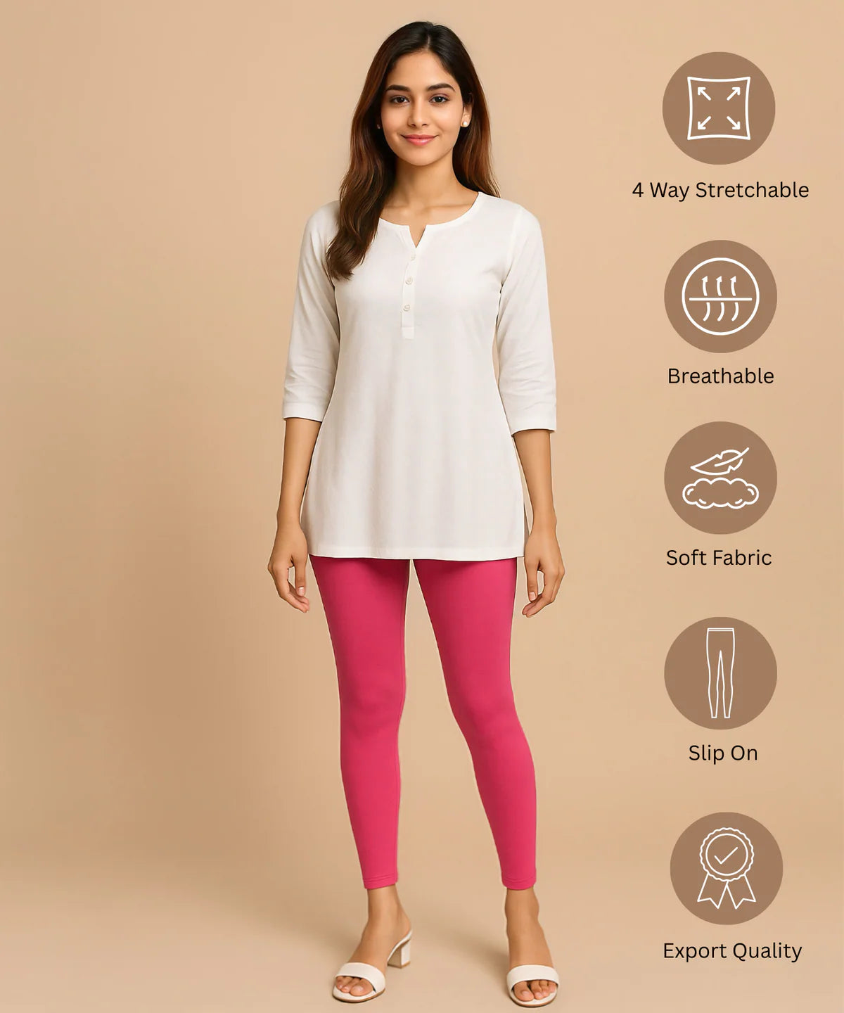 Pink Color Premium 4 way Lycra Women Leggings (Ankle Length) / LG001