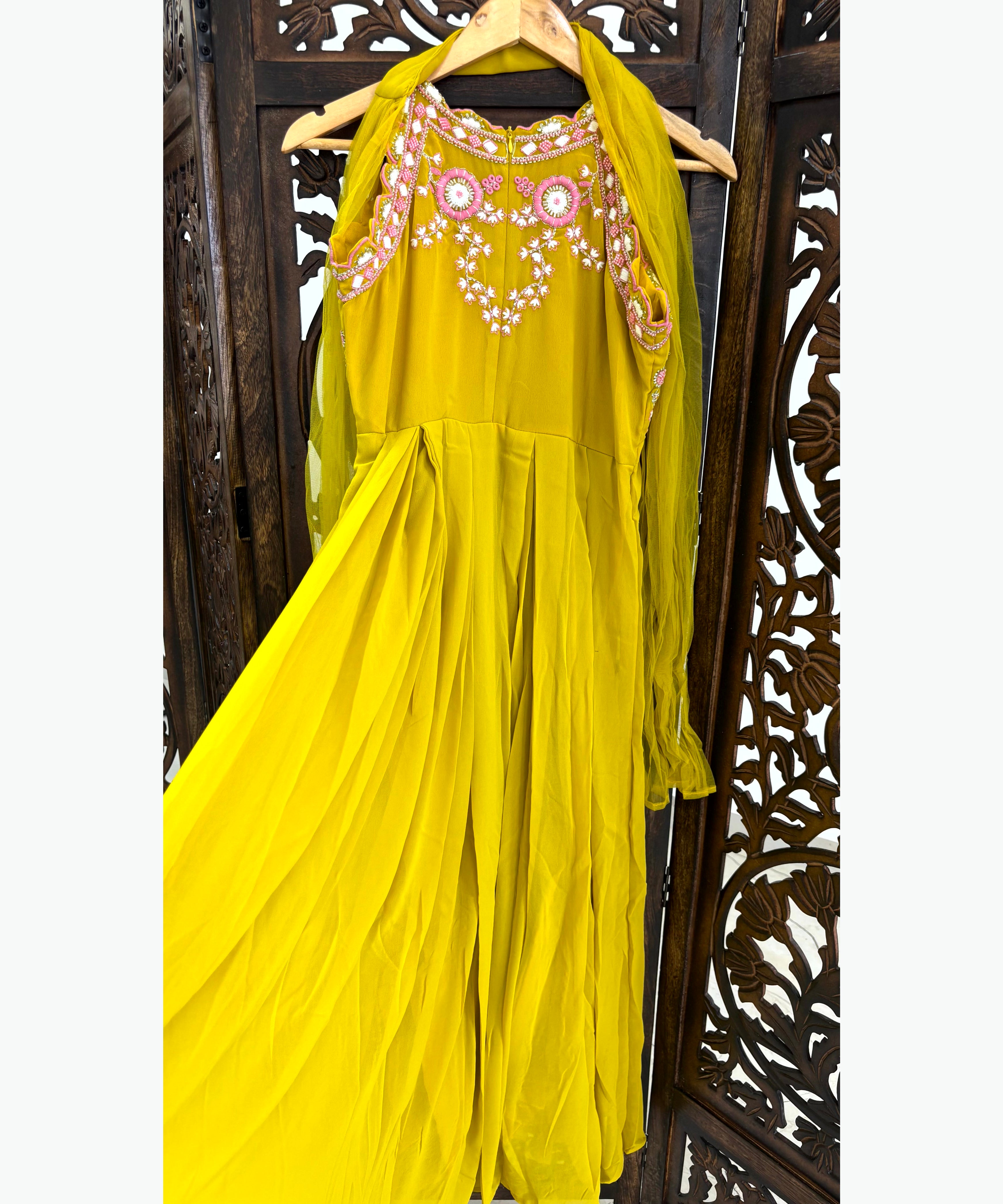 Mustard Yellow Color Anarkali Western Party Wear with Dupatta / ESS220