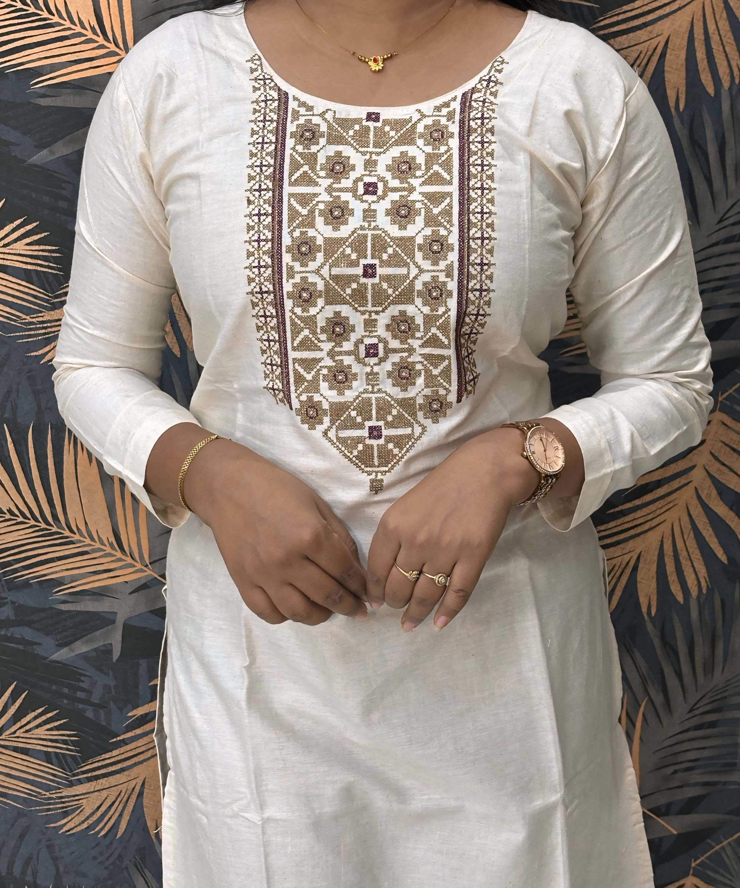 Half White and Purple Color Flex Cotton Kurti / ESS268