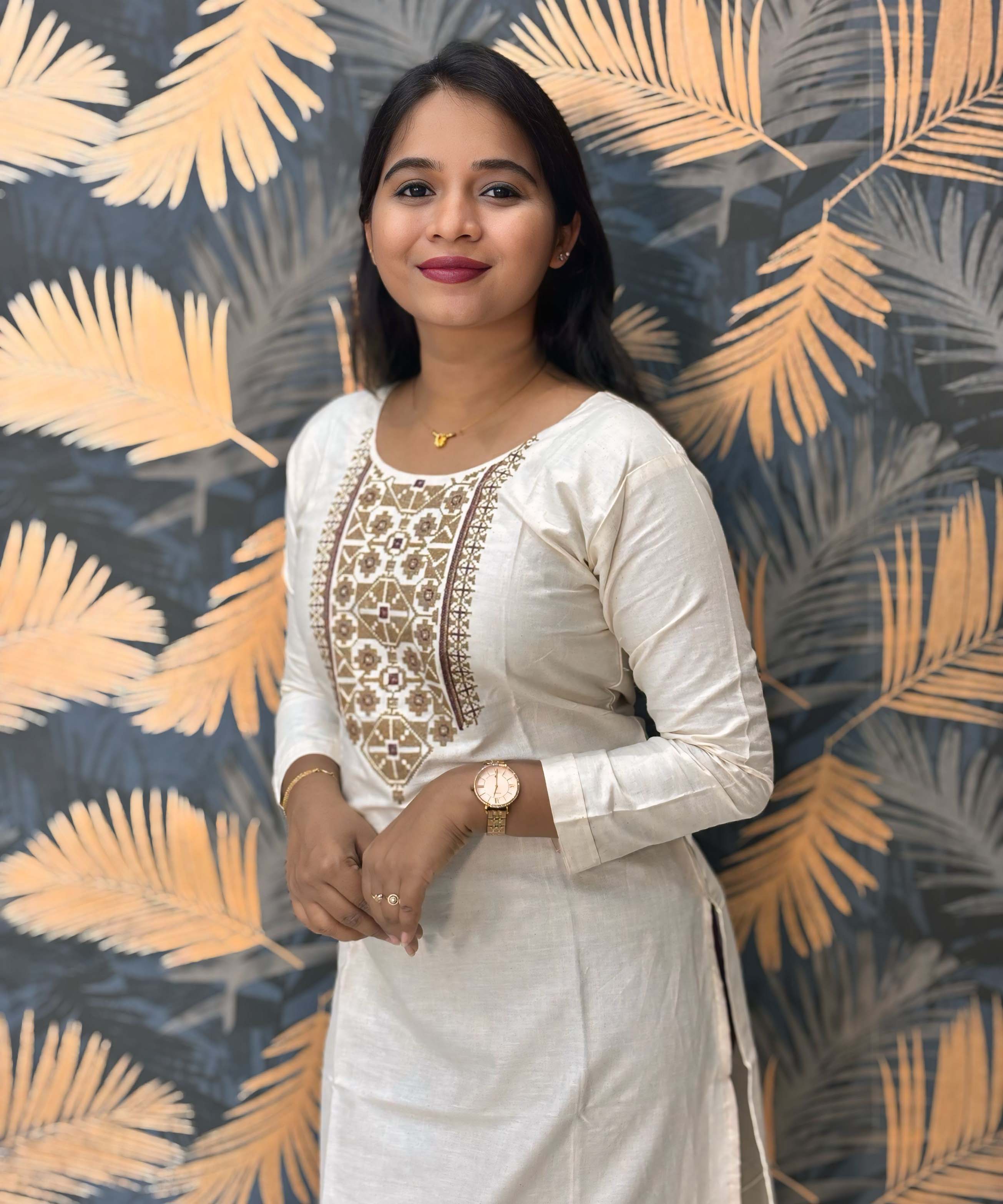 Half White and Purple Color Flex Cotton Kurti / ESS268