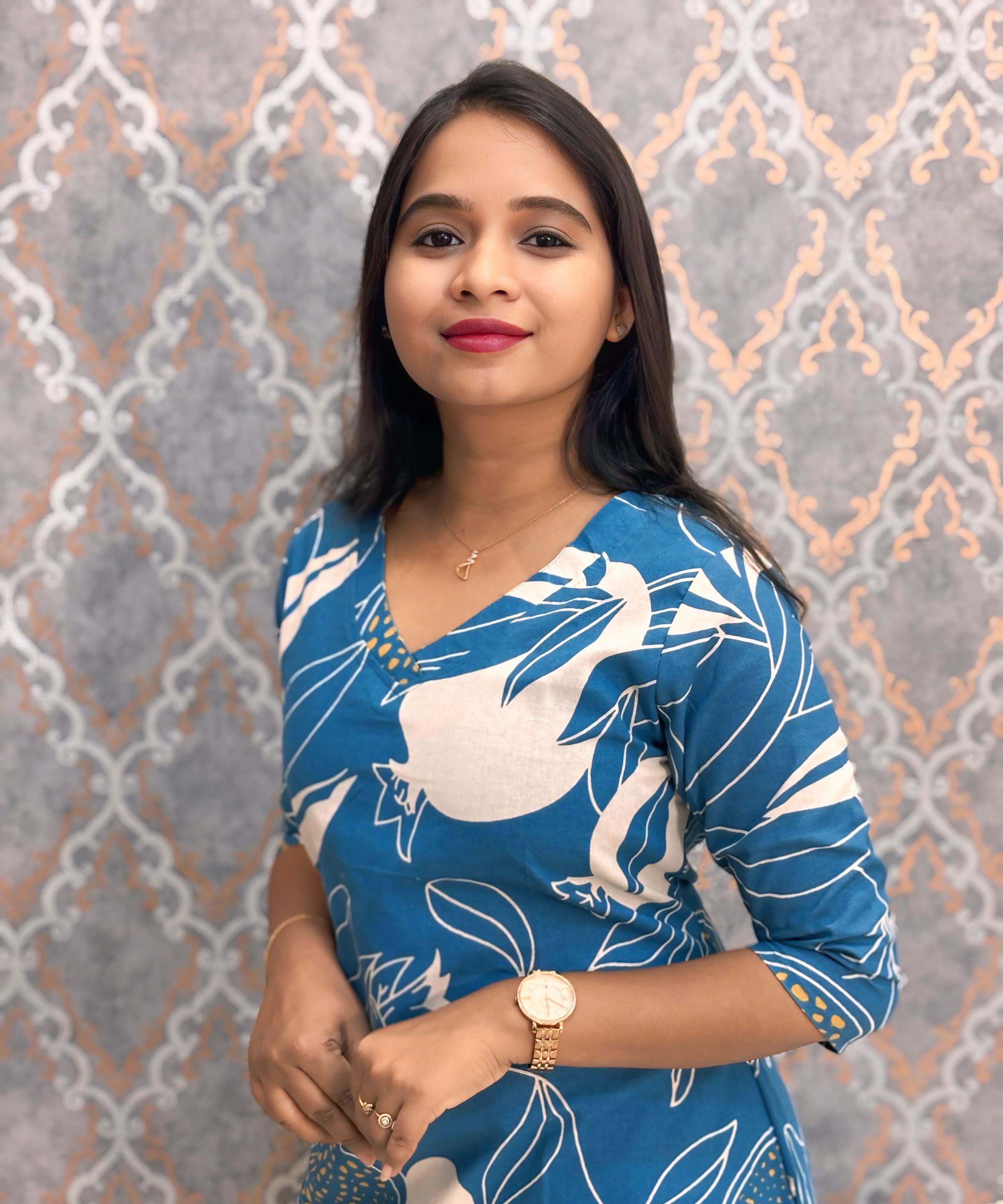 Blue and Half White Color Floral Flex Cotton Kurti with Pocket / LSS179