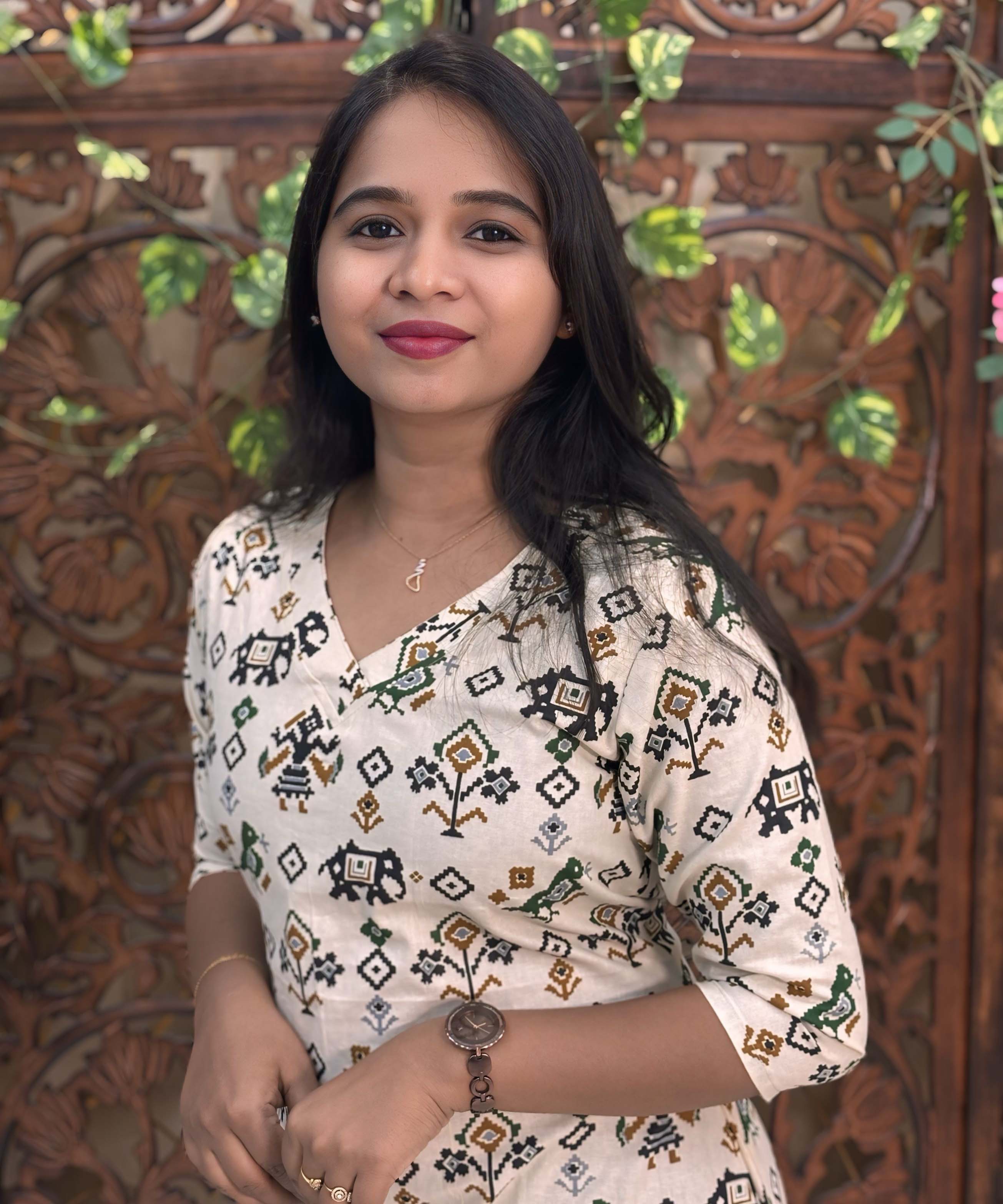 V Neck Design Tribal Ikat Printed Flex Cotton Kurti with Pocket / LSS193