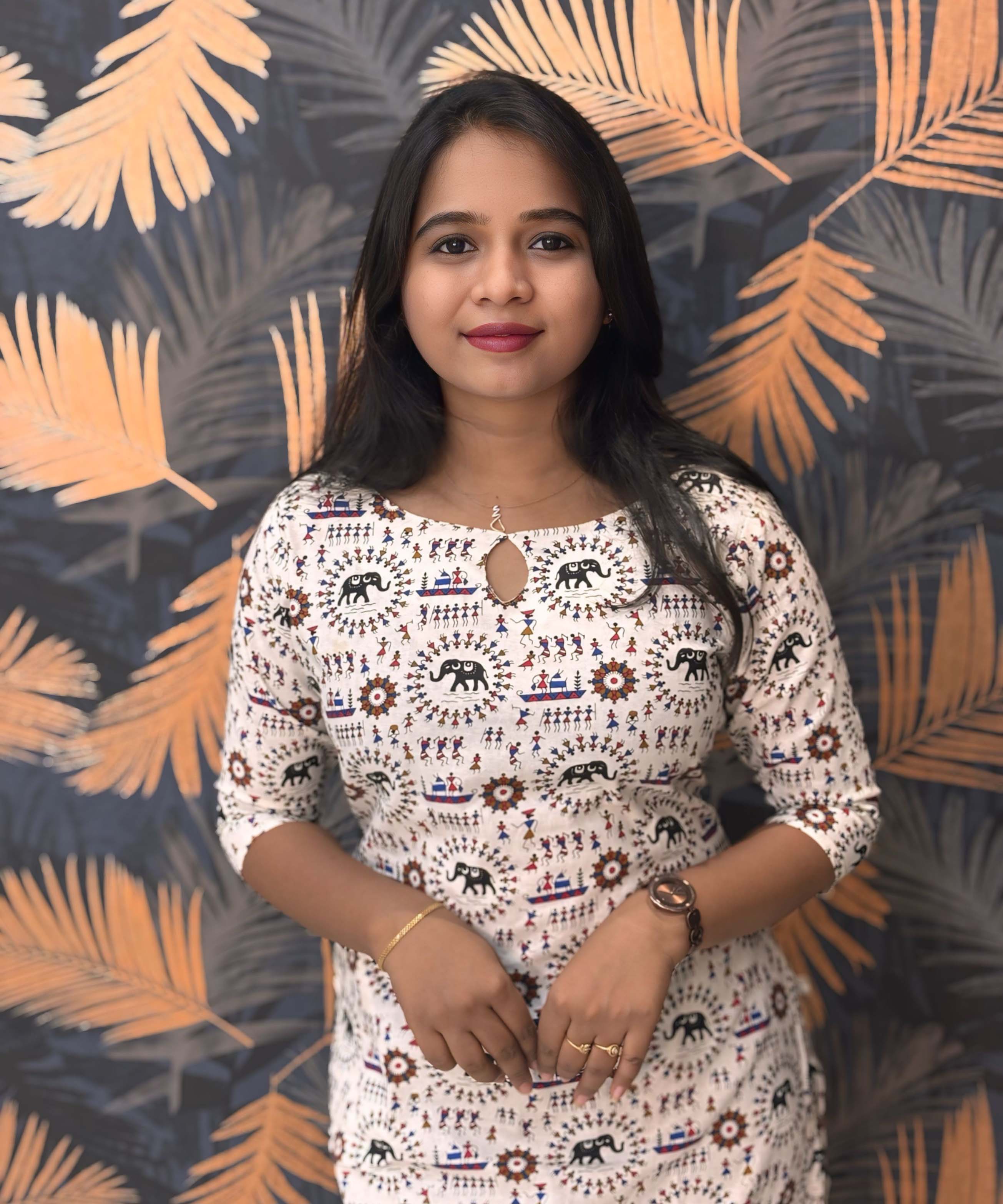 Warli Printed Black Color Elephant Design Flex Cotton Kurti with Pocket / LSS191