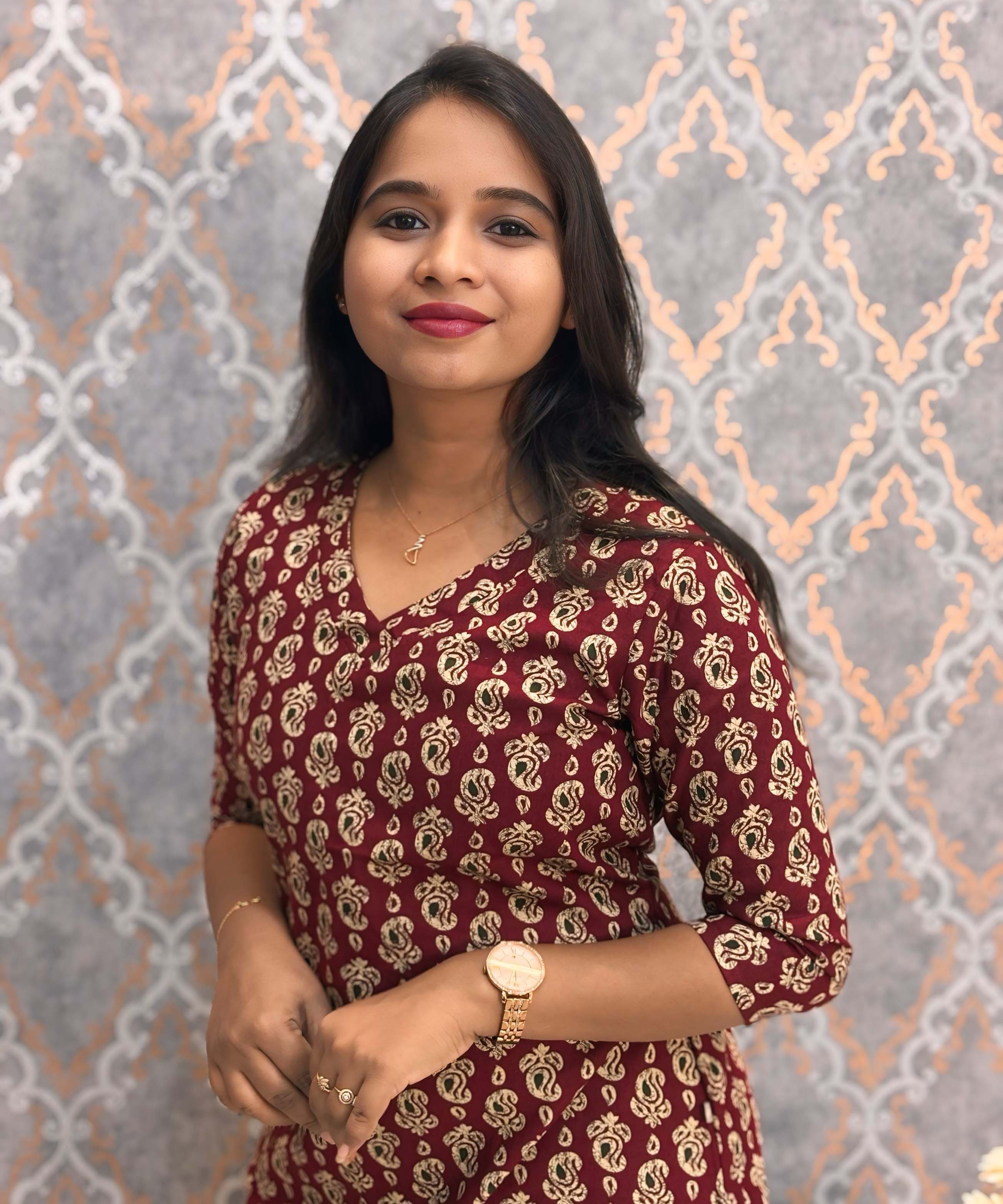 Maroon and Beige Color Floral Flex Cotton Kurti with Pocket / LSS180