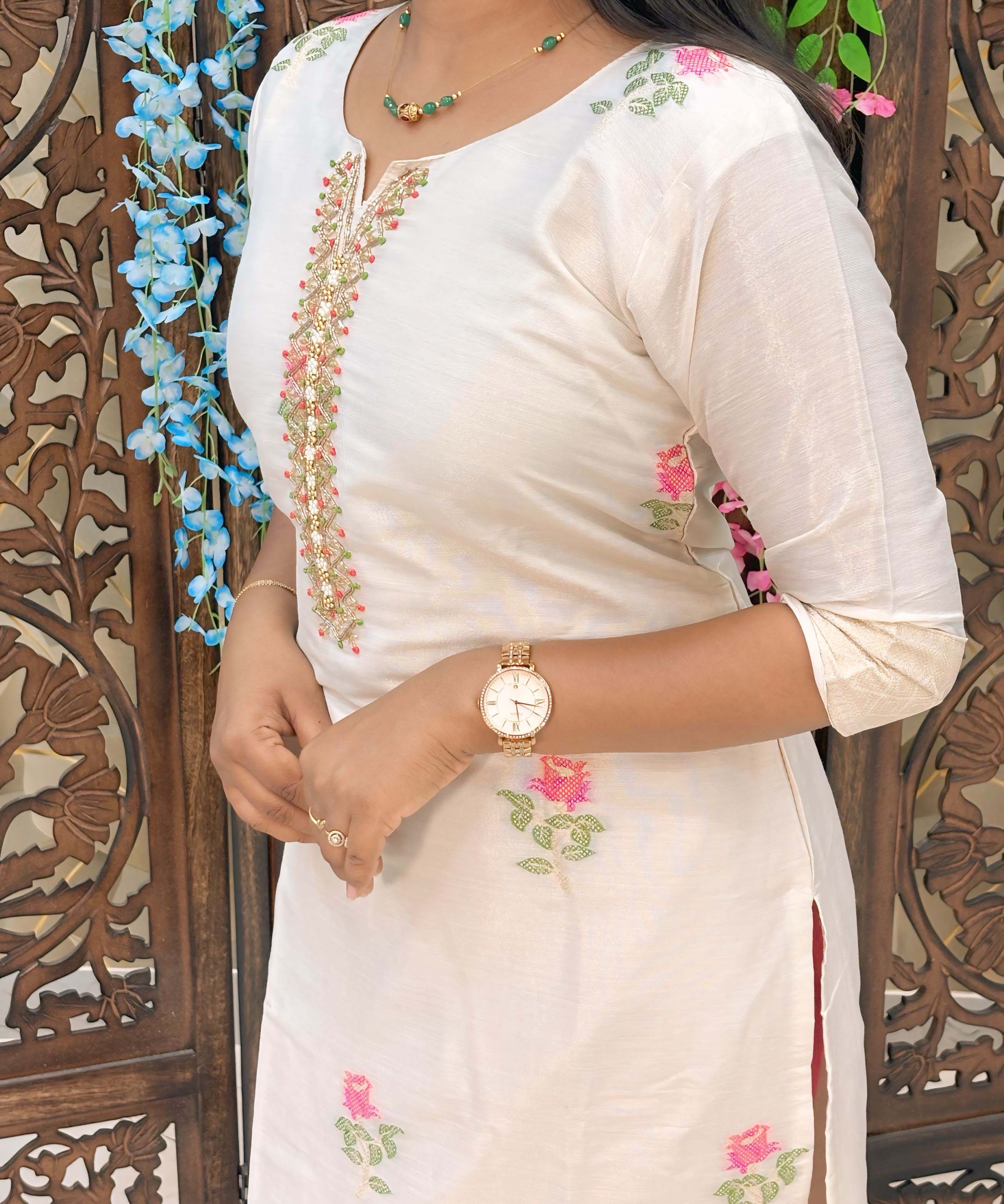 Golden and Lite Pink Color Premium Zardozi work 3 Piece Salwar Set / ESS239