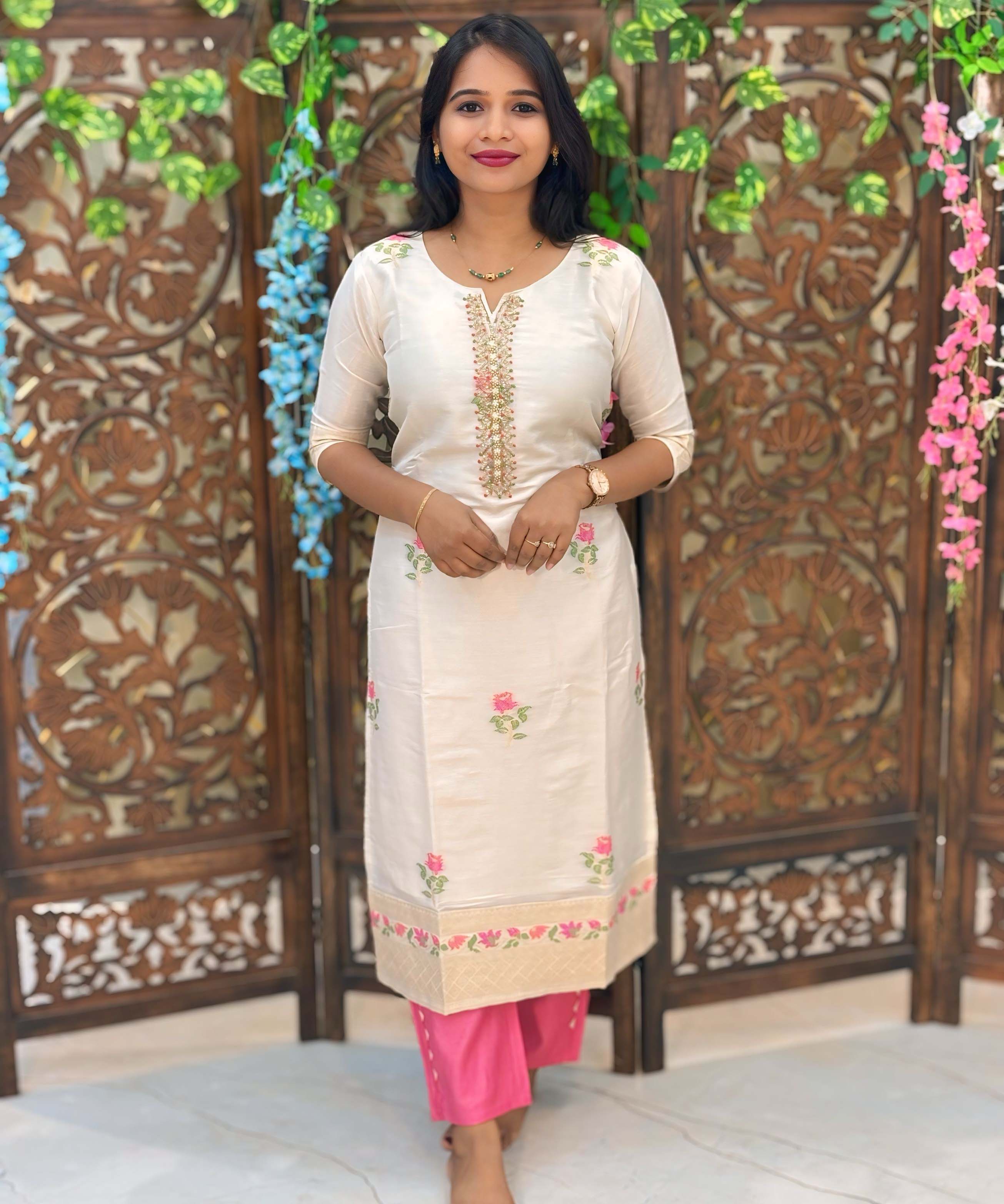 Golden and Lite Pink Color Premium Zardozi work 3 Piece Salwar Set / ESS239