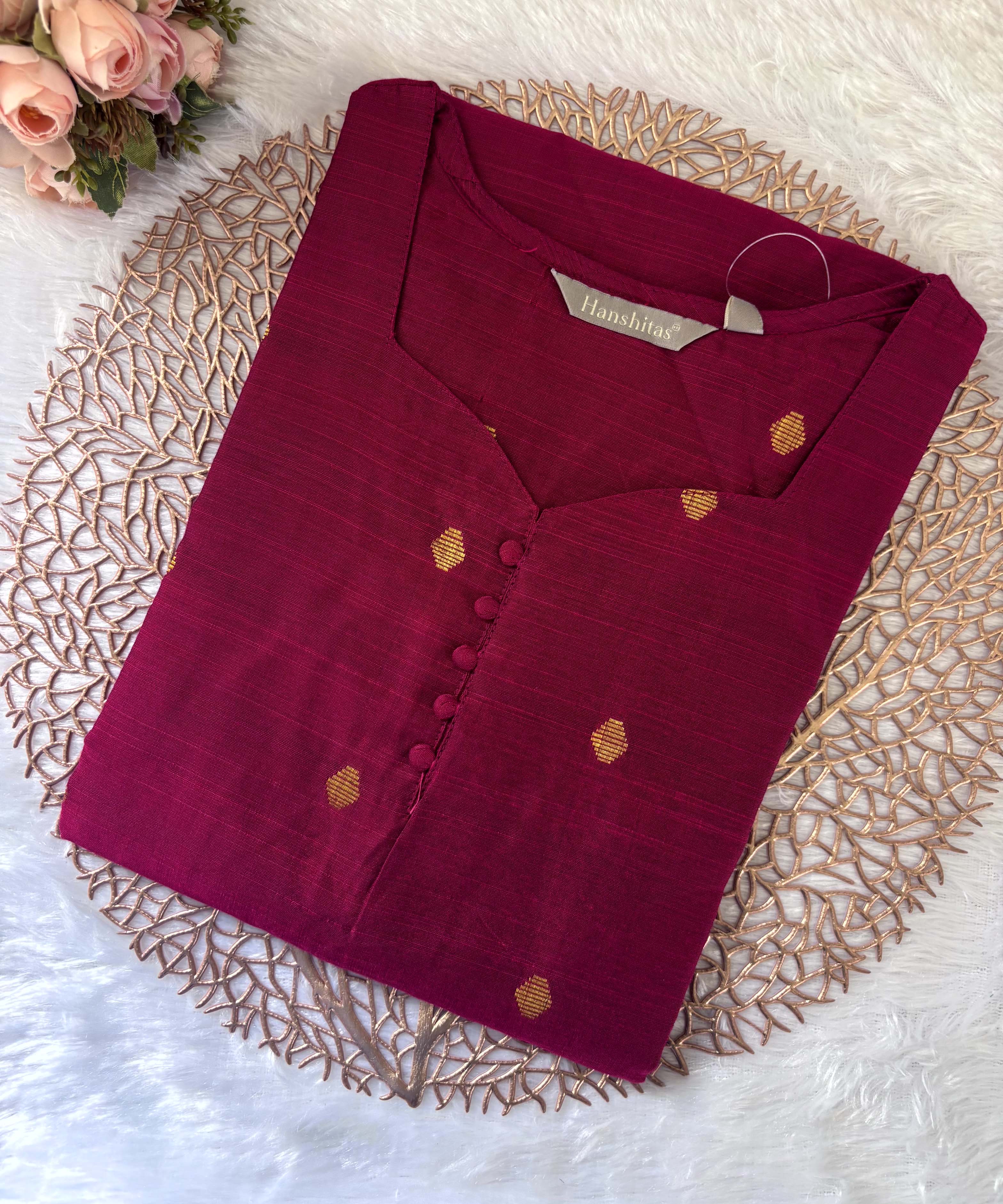 Pink Color Sweetheart Neck Premium Dupion Raw Silk Kurti with Small Zari Butta & Lining / LSS189