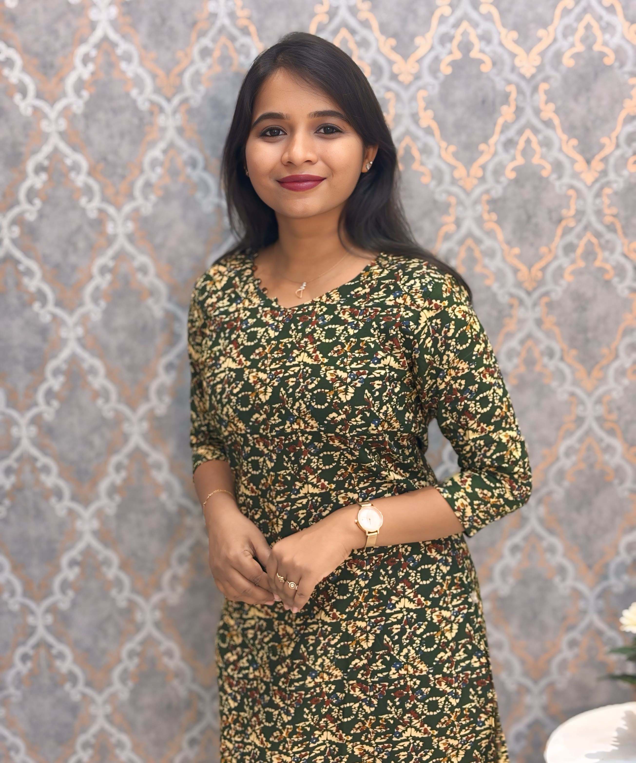 Dark Green Color V Neck Ikkat Print Flex Cotton Kurti with Pocket / LSS180
