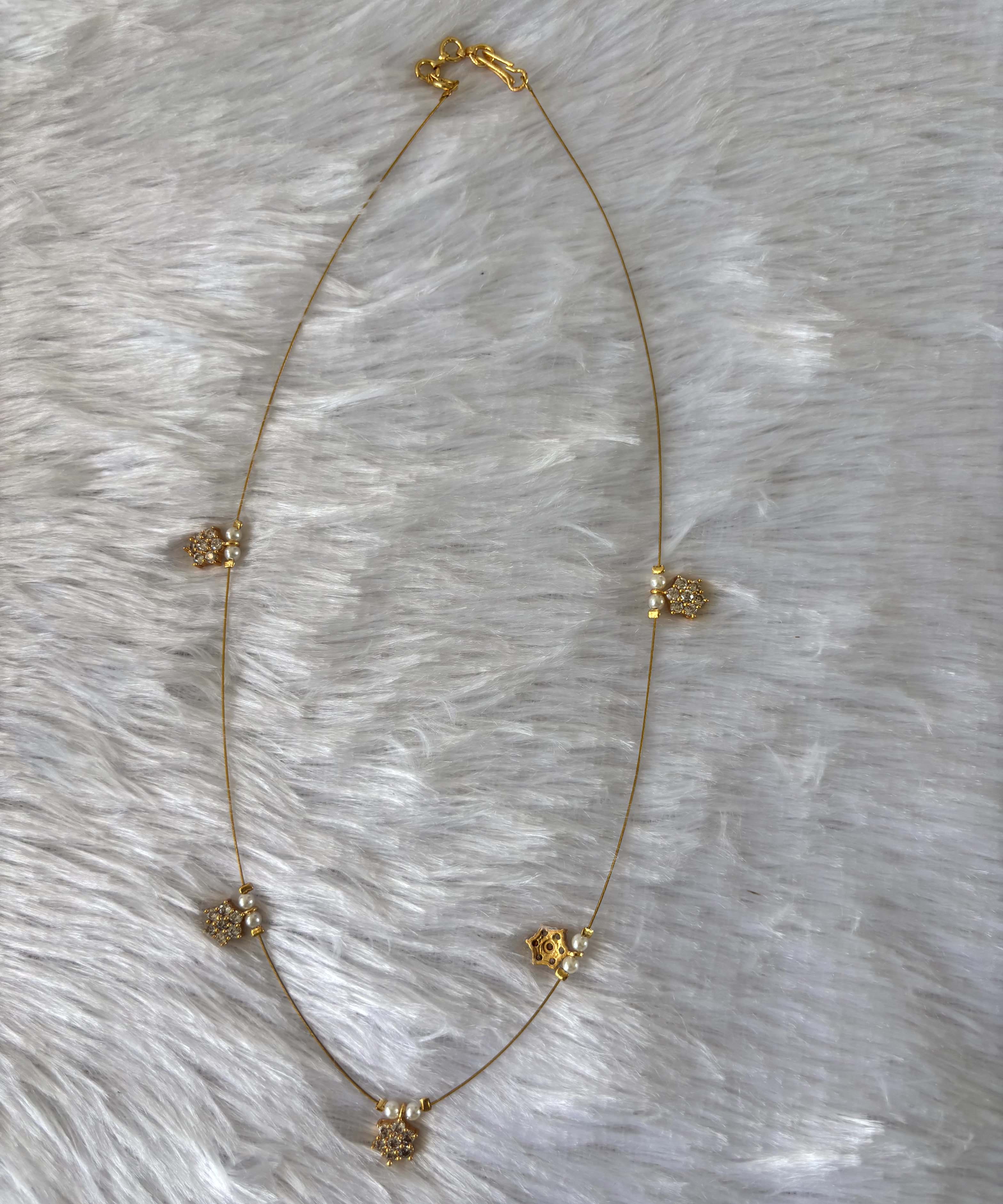 Delicate Floral Beads Invisible Chain Necklace with White Stone– Imitation Jewellery -JIN005