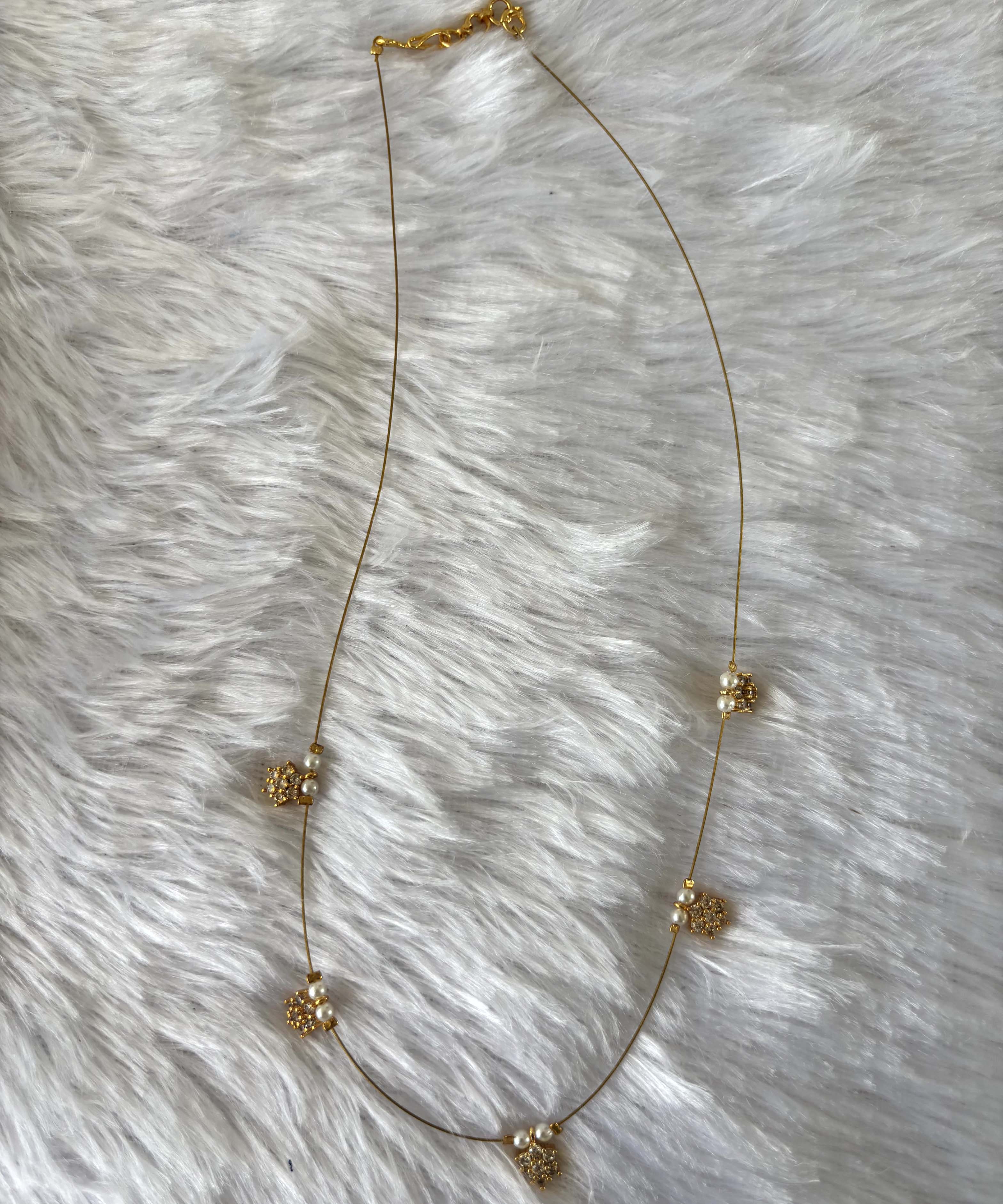 Delicate Floral Beads Invisible Chain Necklace with White Stone– Imitation Jewellery -JIN009