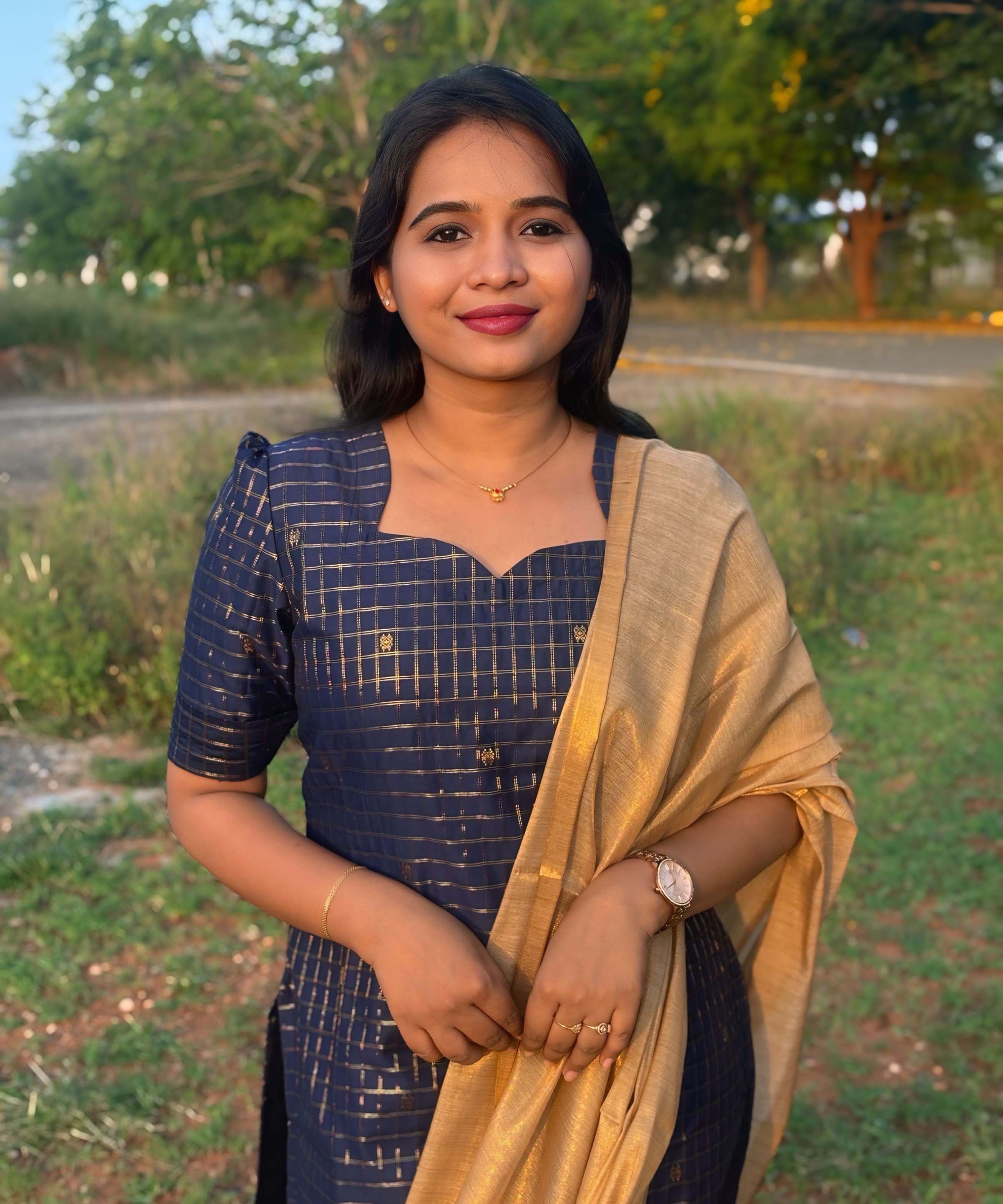 Navy Blue and Golden Color Premium Handloom Raw Silk Kurti and Dupatta / PC002