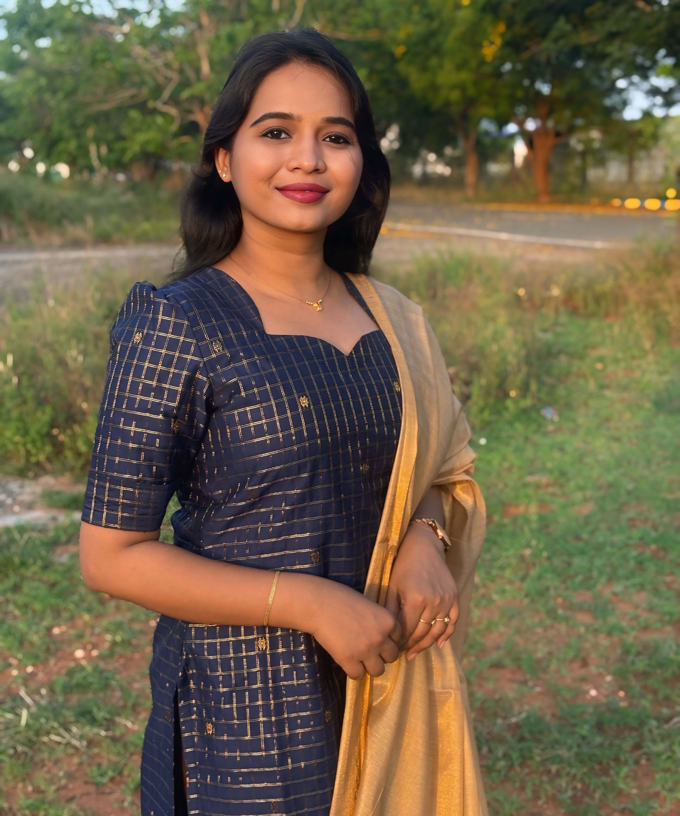 Navy Blue and Golden Color Premium Handloom Raw Silk Kurti and Dupatta / PC002