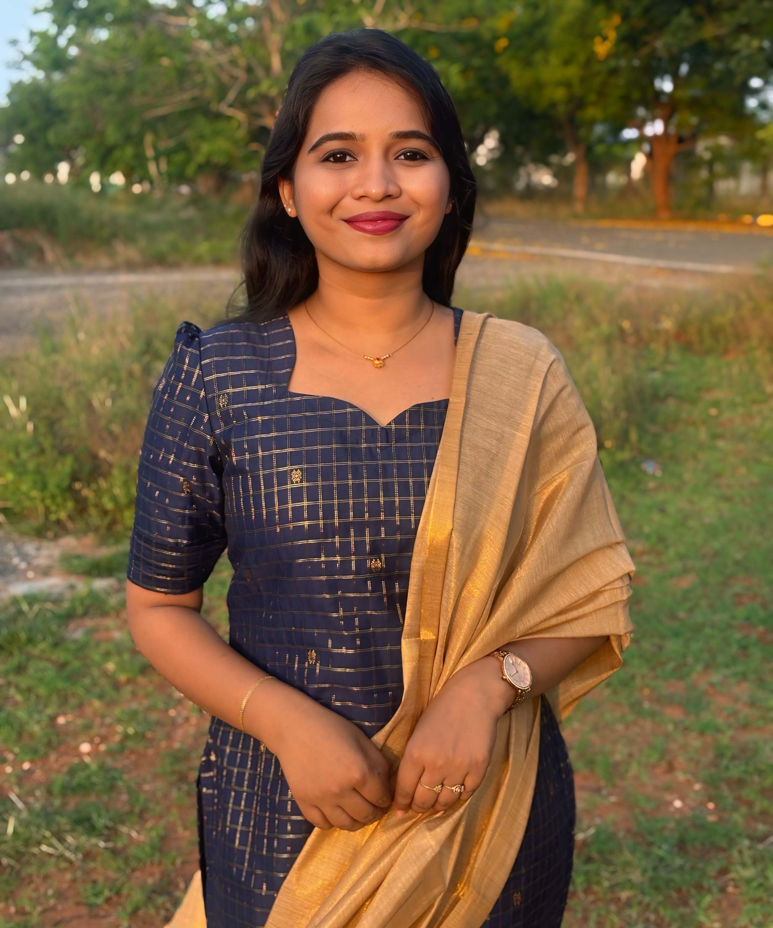 Navy Blue and Golden Color Premium Handloom Raw Silk Kurti and Dupatta / PC002