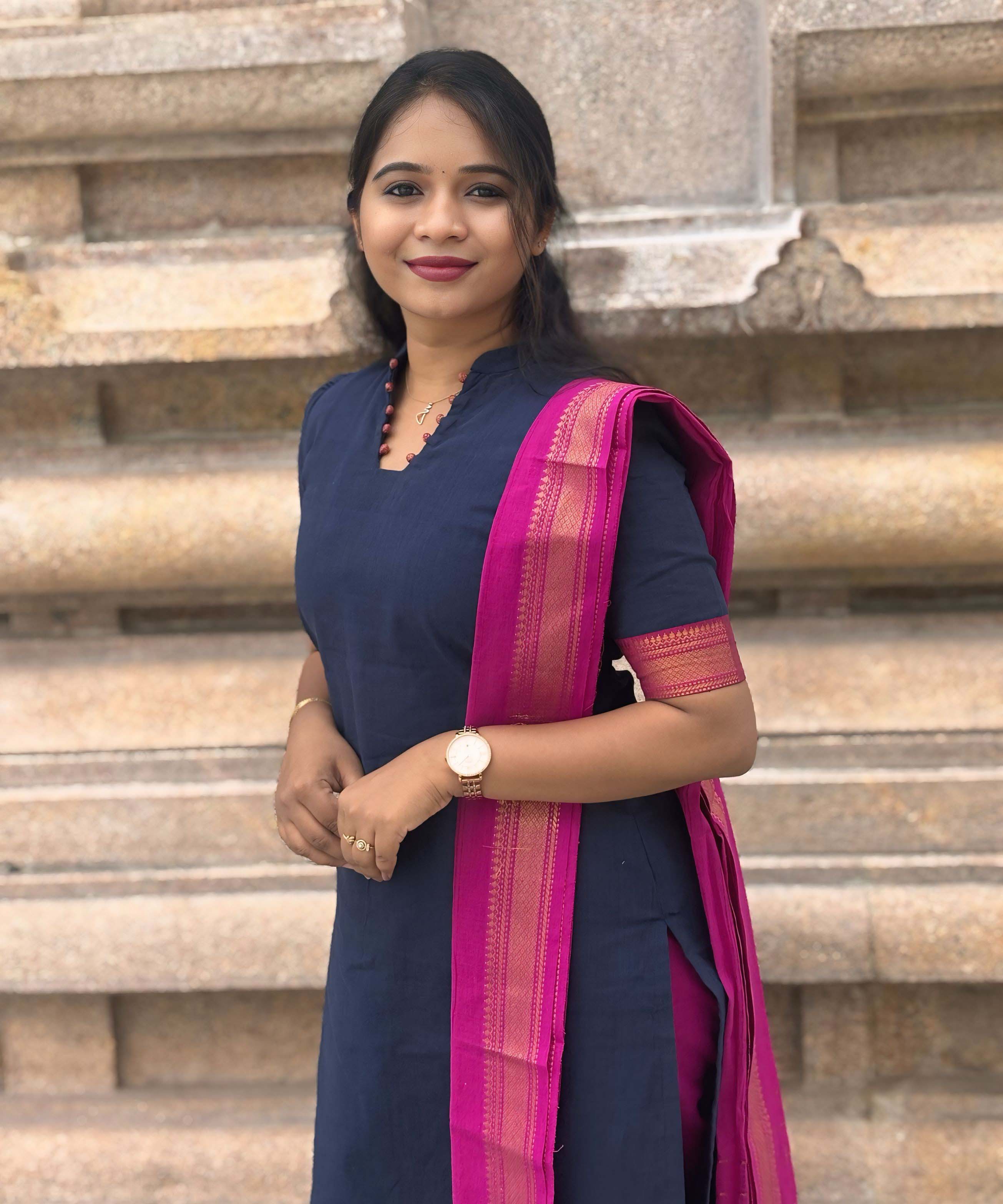 Navy Blue and Pink Color Premium Handloom Mangalagiri Cotton Salwar Set with Pocket / PC004