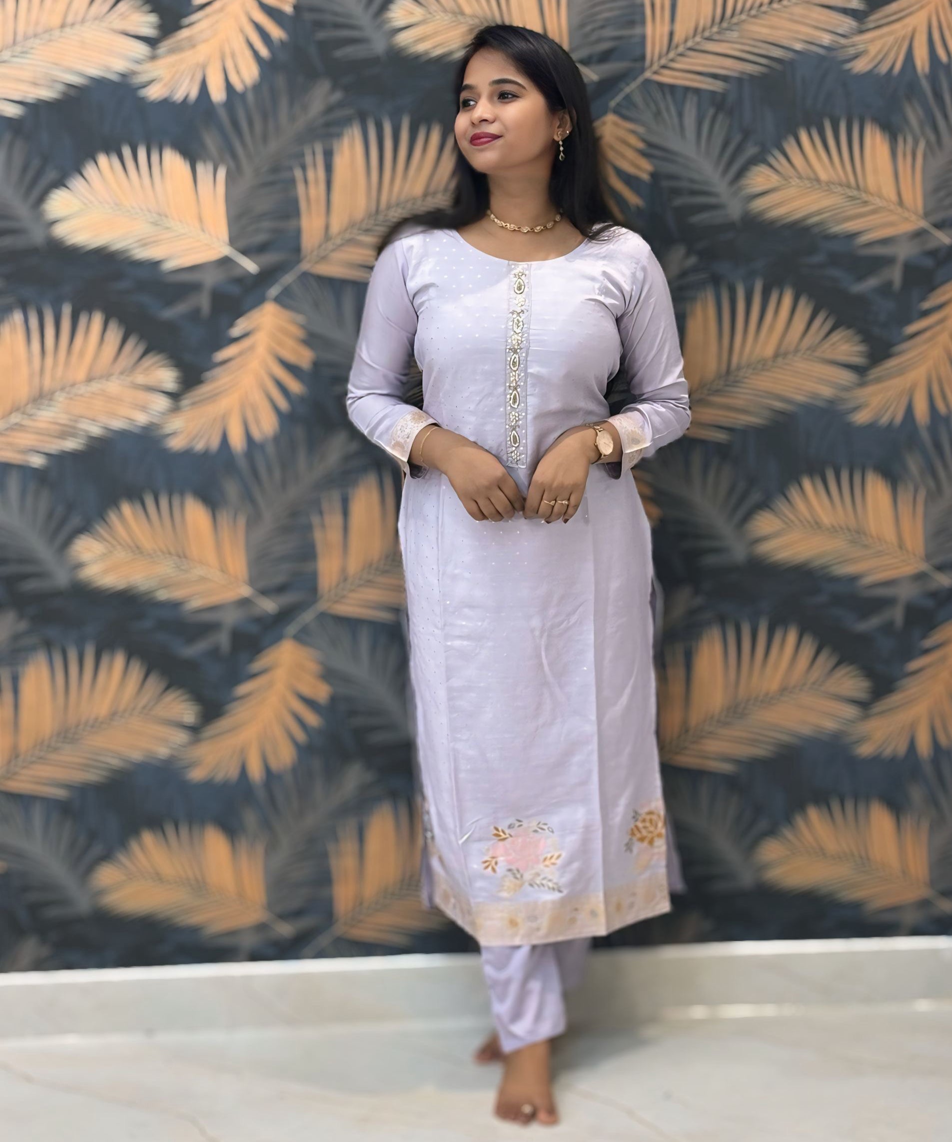 Pastel Lavender Color Premium Silk Cotton Salwar Set with Banarasi Dupatta / ESS285