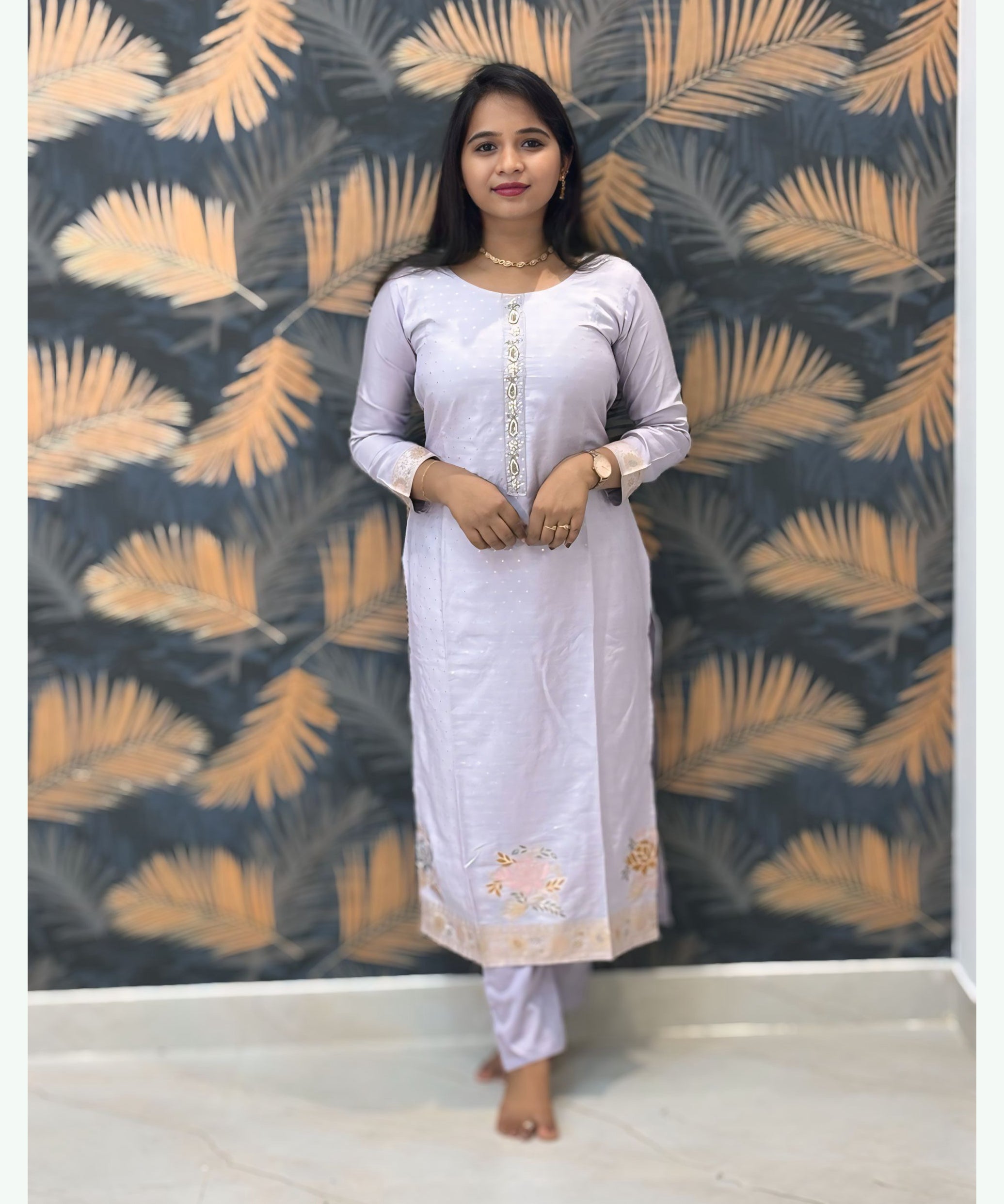Pastel Lavender Color Premium Silk Cotton Salwar Set with Banarasi Dupatta / ESS285