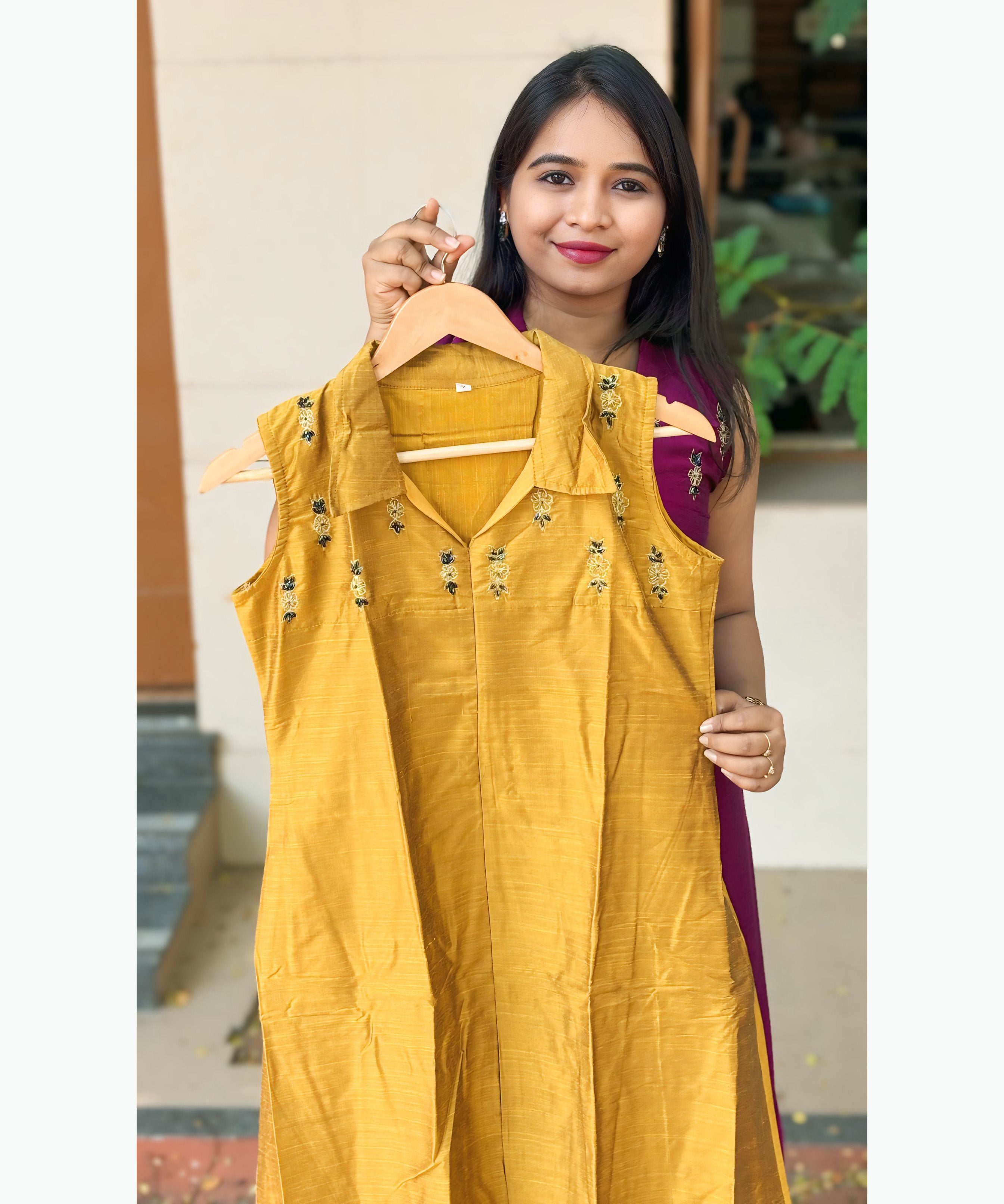 Mustard Yellow Color Premium Ethnic Aline Kurti / MSS001