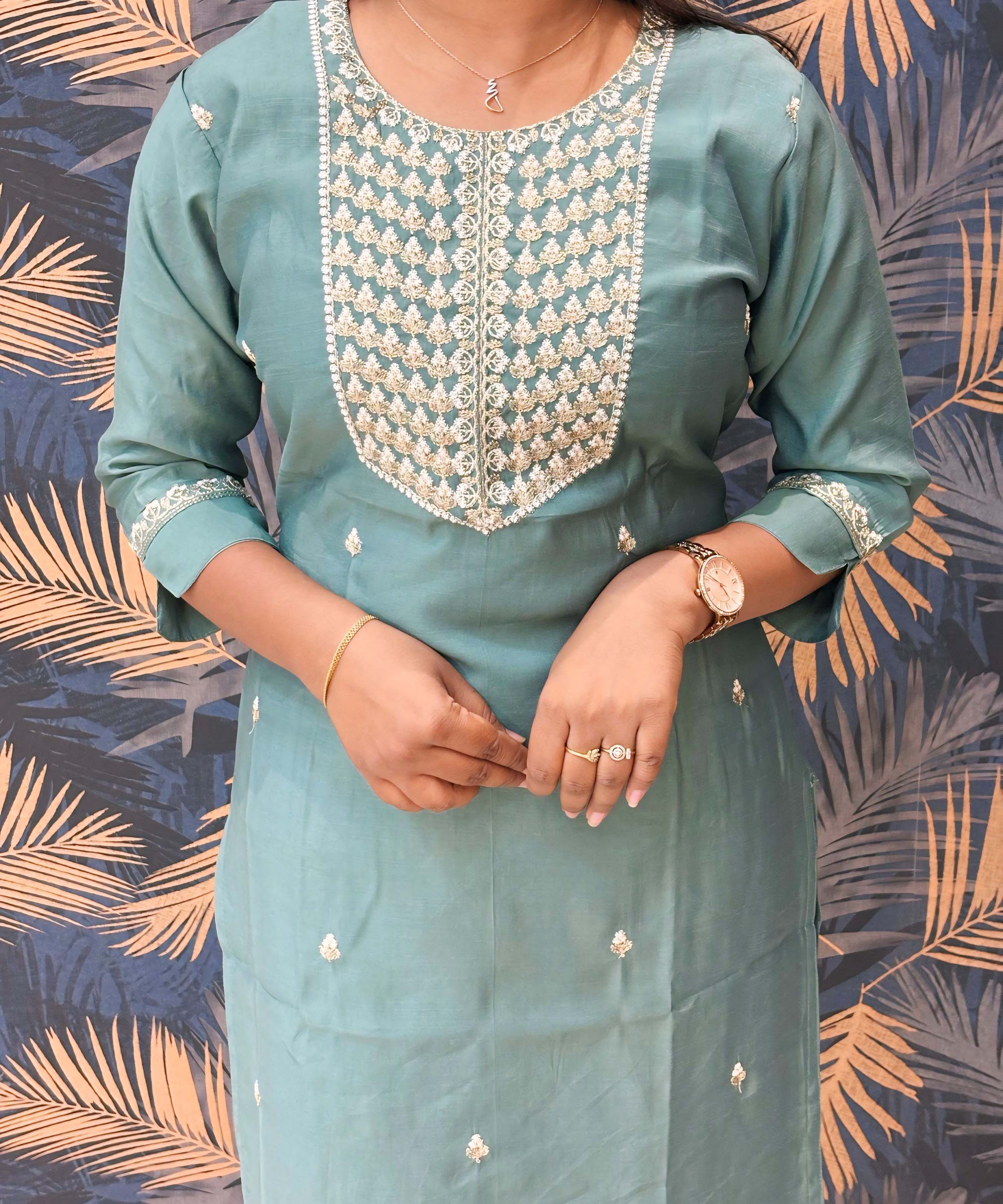 Lite Green and White Color Premium 3 Piece Salwar Set / ESS333