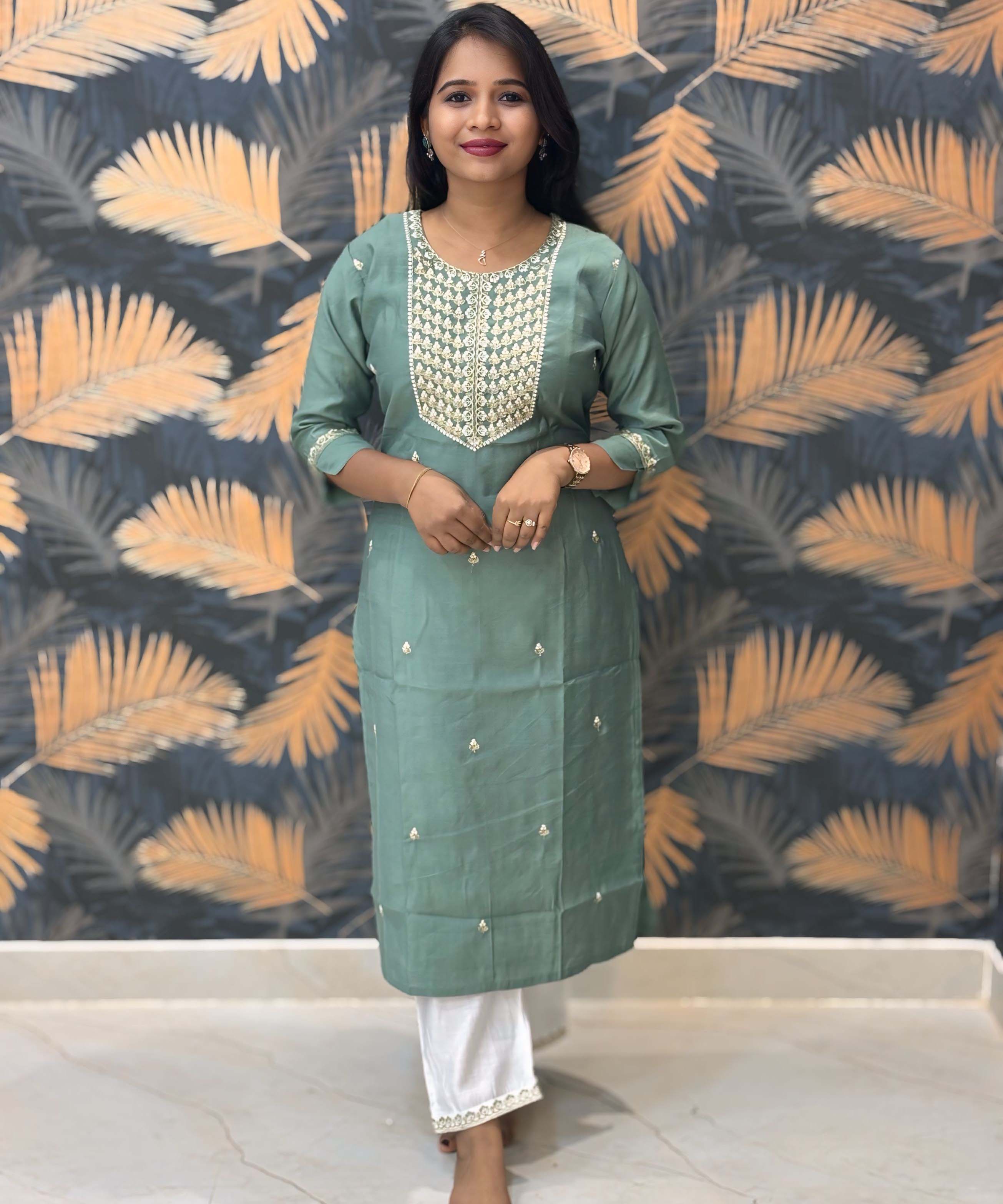 Lite Green and White Color Premium 3 Piece Salwar Set / ESS333