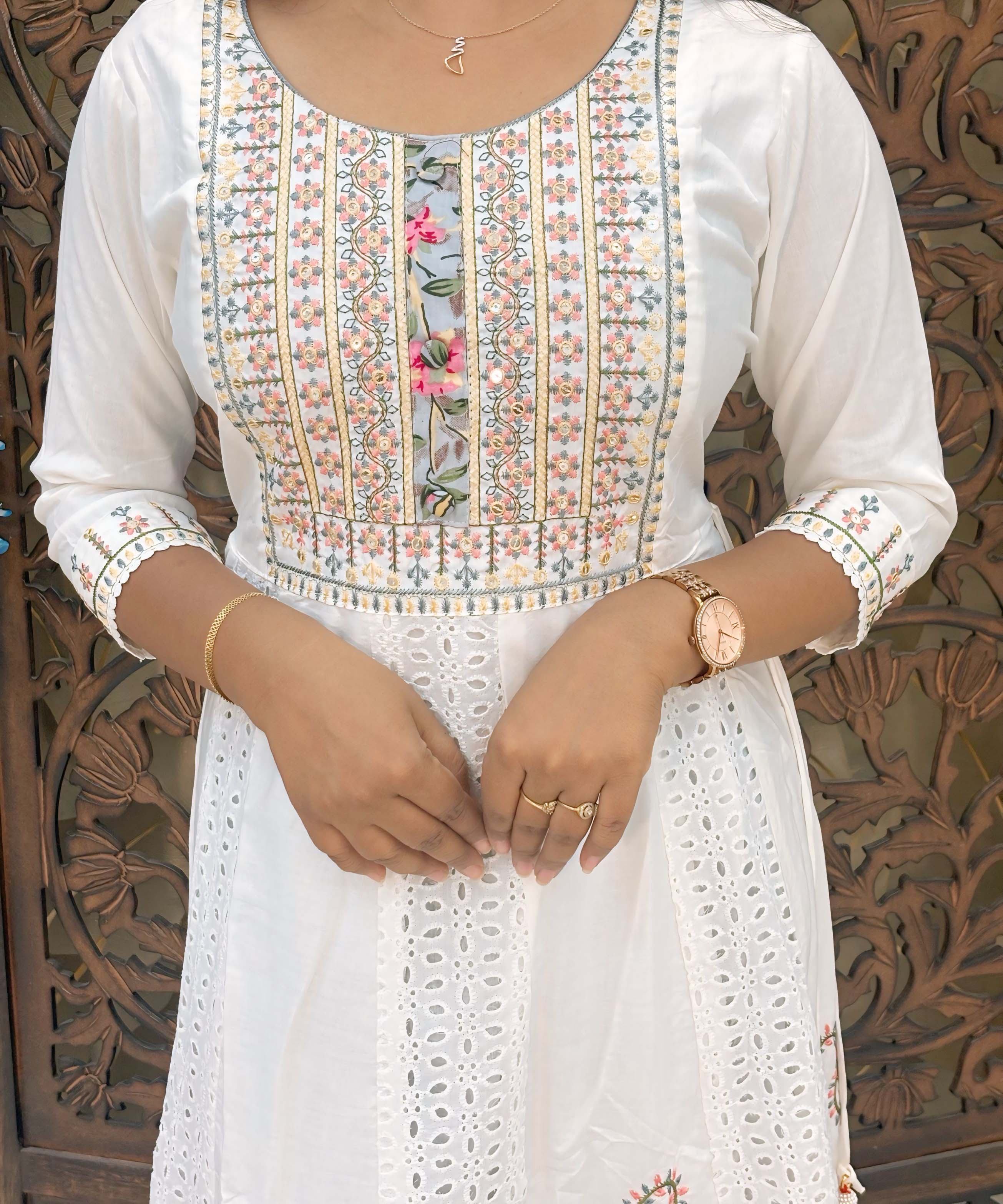 Green and White Premium Anarkali Kurti / ESS338