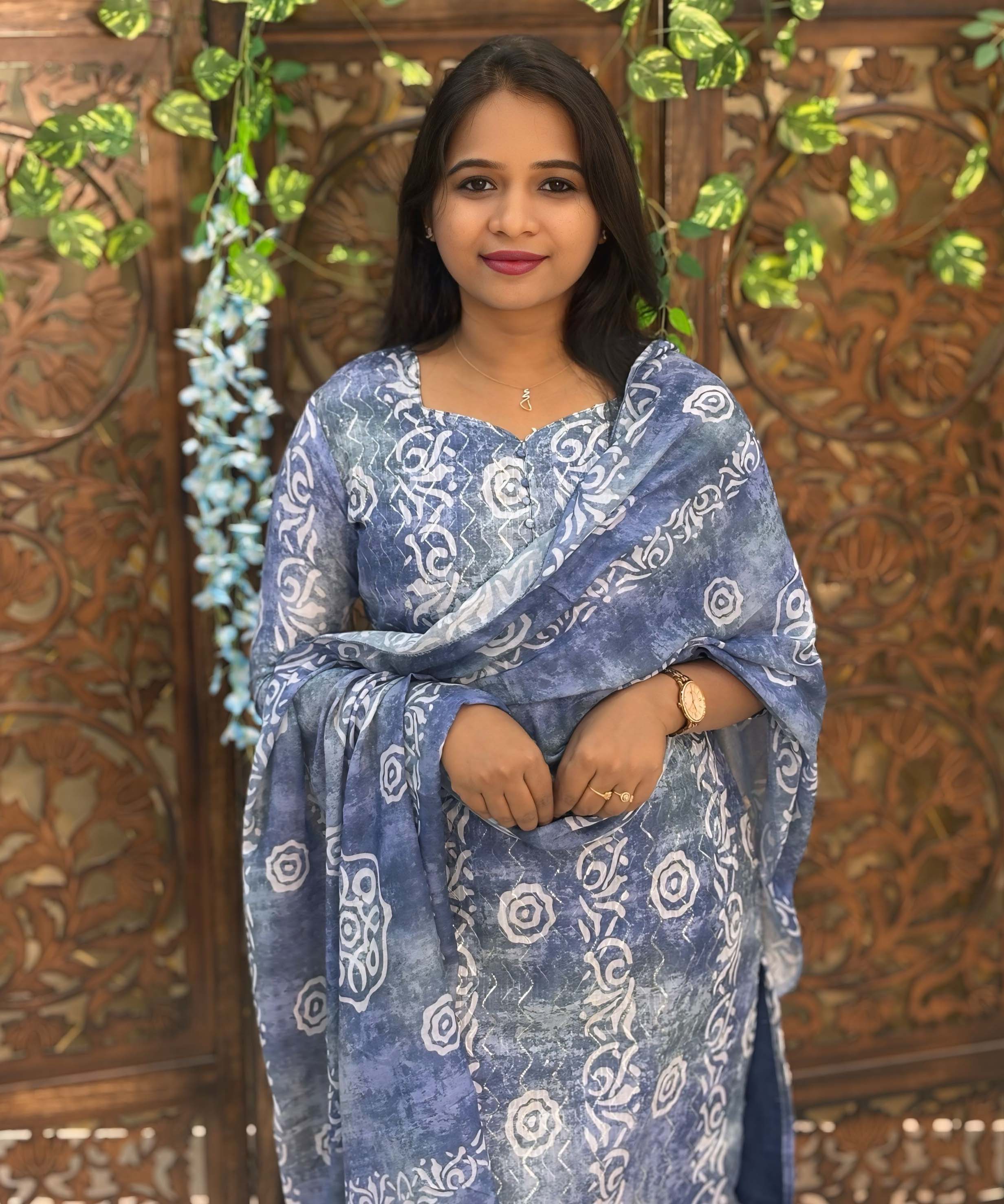Lite Blue Color Premium Batik Printed Mul Cotton Kurti and Dupatta / LSS182