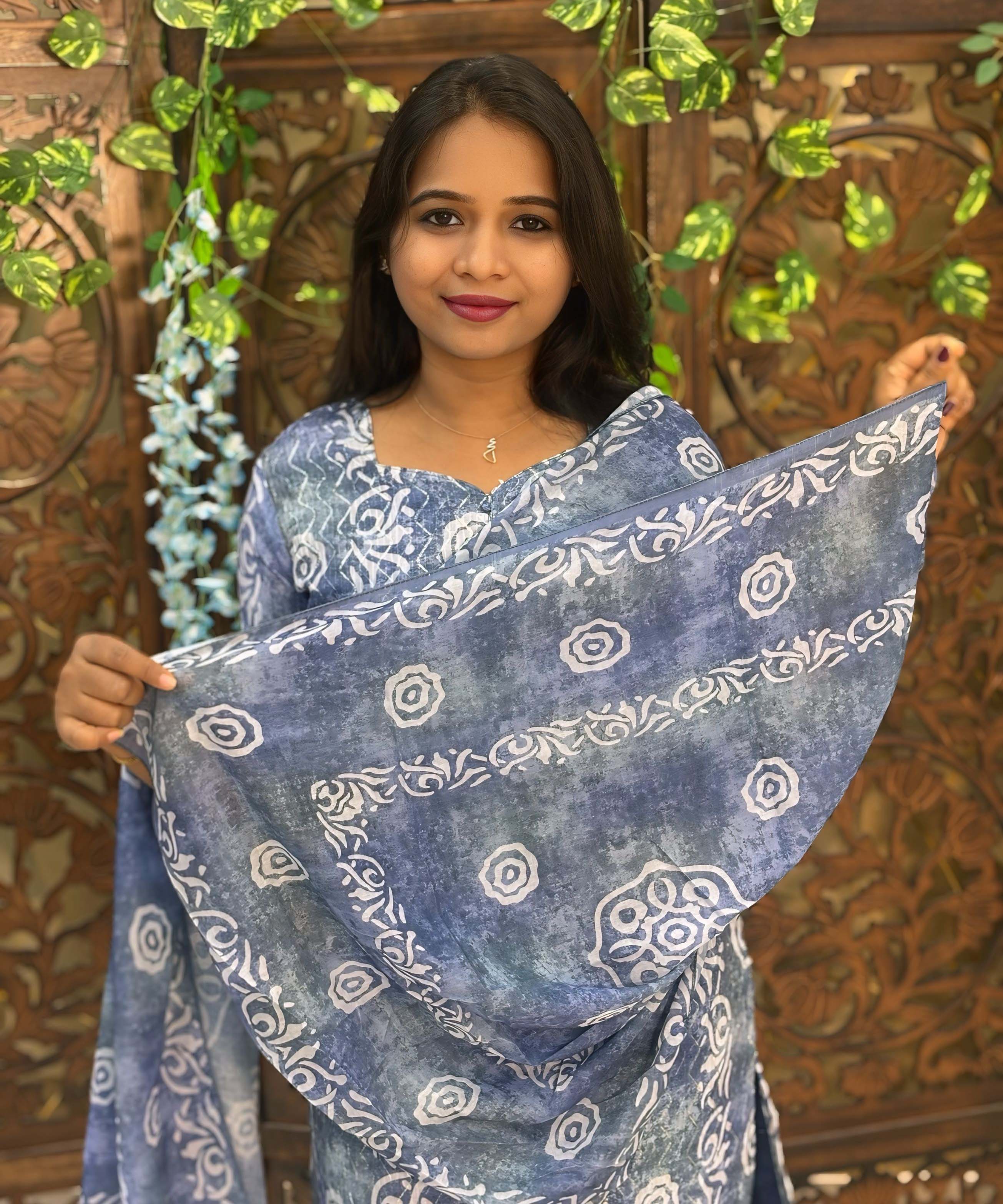 Lite Blue Color Premium Batik Printed Mul Cotton Kurti and Dupatta / LSS182