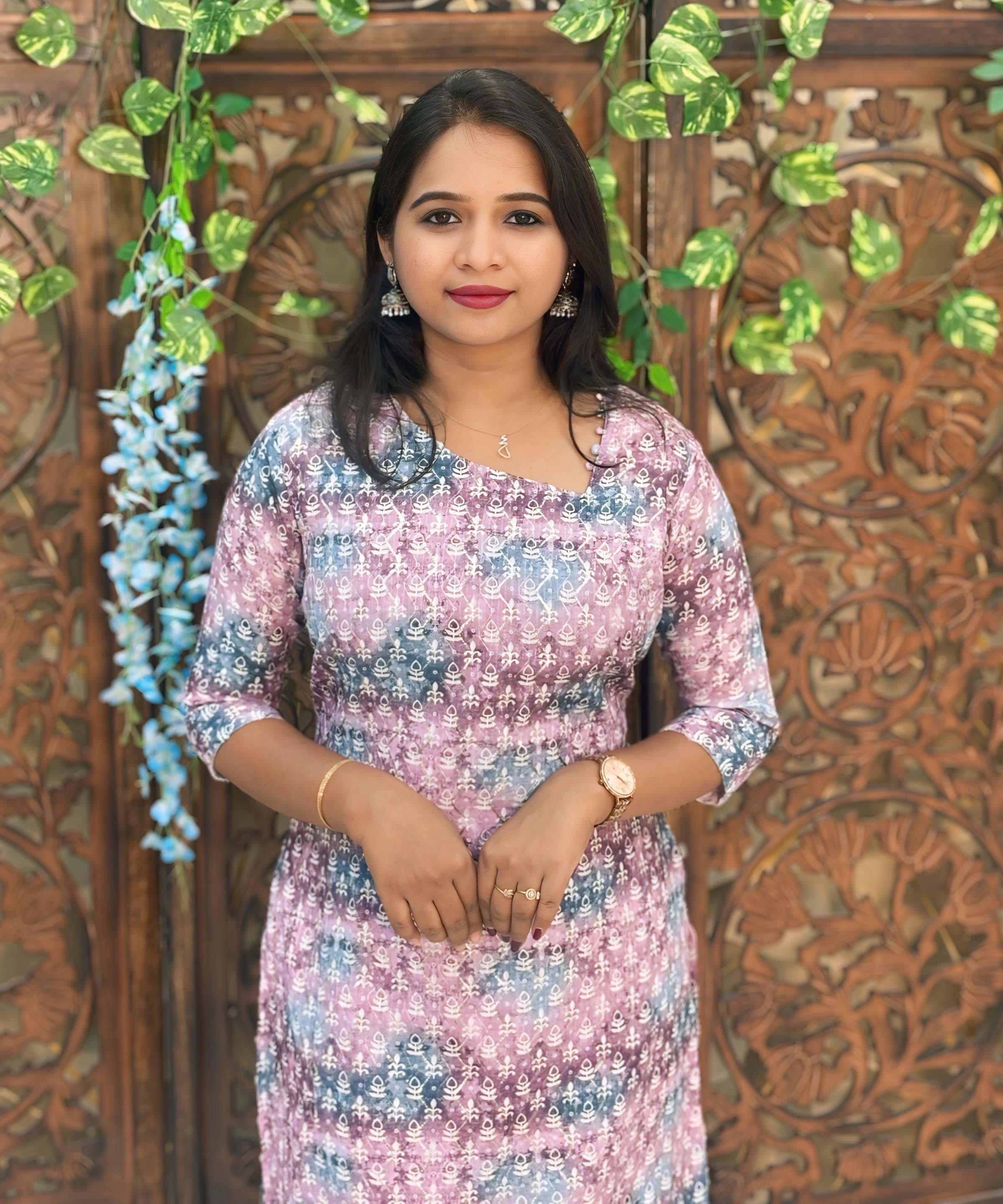 Lavender and indigo Blue Color Potli Pattern Premium Batik Printed Mul Cotton Kurti and Dupatta / LSS182