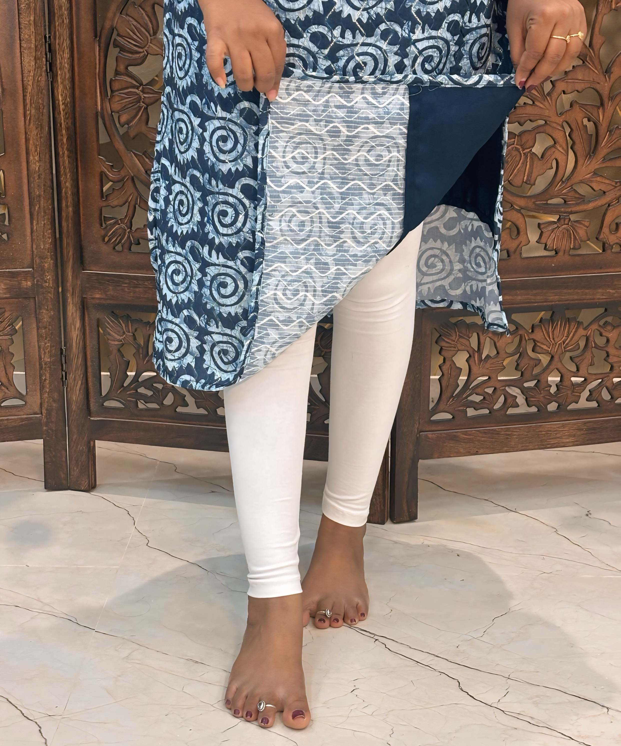 Navy Blue and Lite Blue Color Premium Batik Printed Mul Cotton Kurti and Dupatta / LSS182