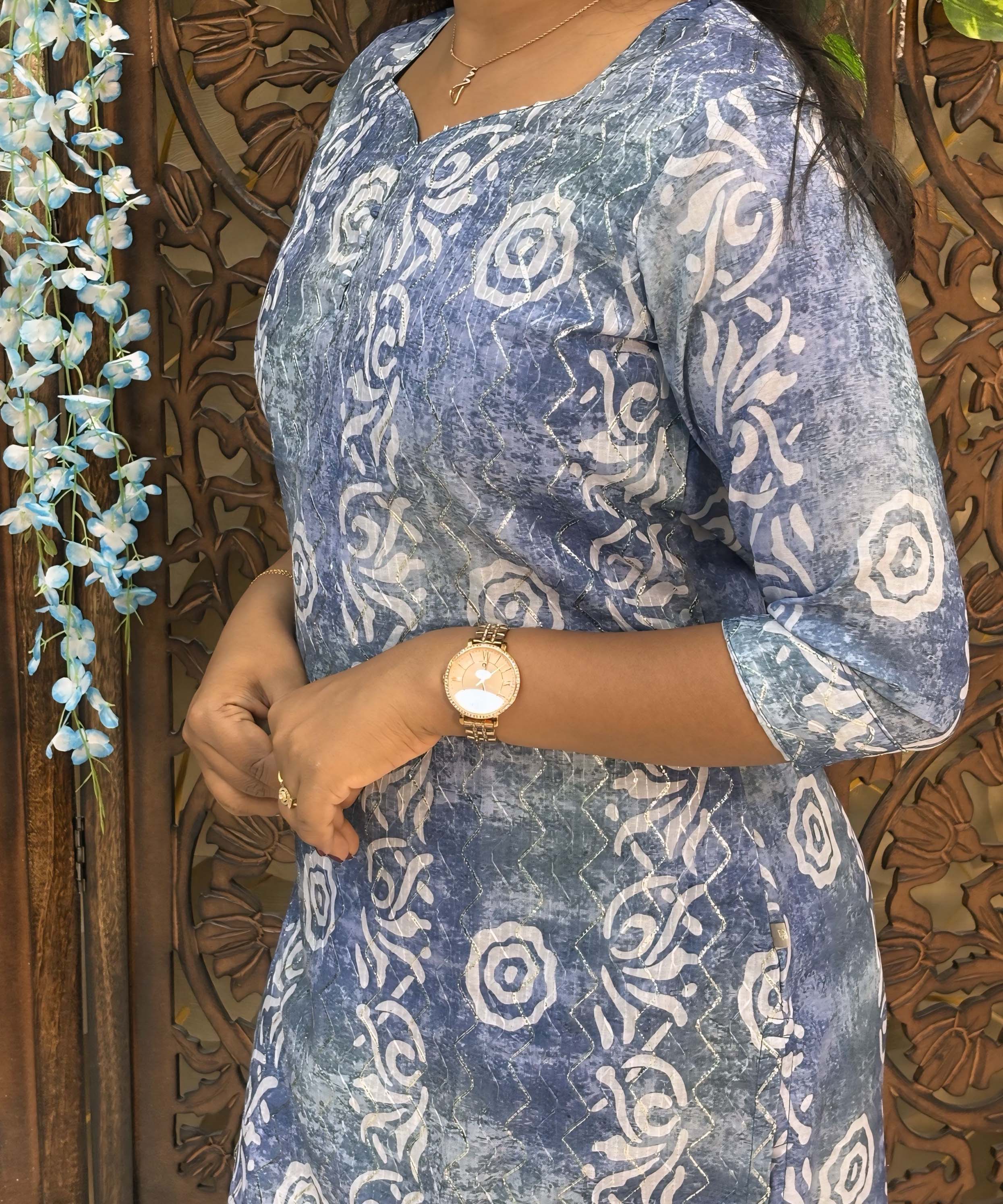 Lite Blue Color Premium Batik Printed Mul Cotton Kurti and Dupatta / LSS182