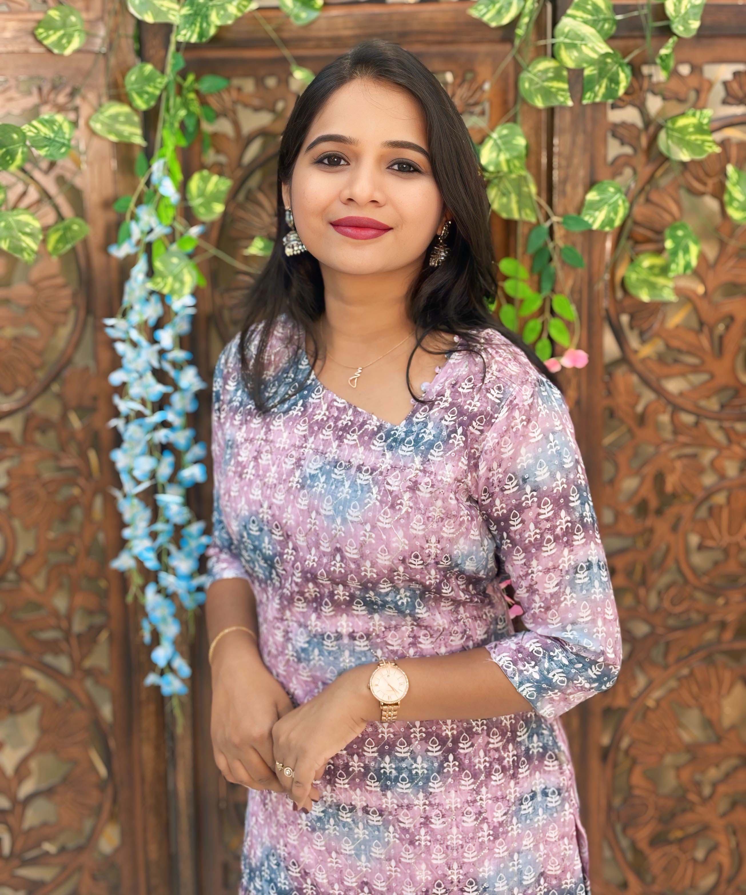 Lavender and indigo Blue Color Potli Pattern Premium Batik Printed Mul Cotton Kurti and Dupatta / LSS182