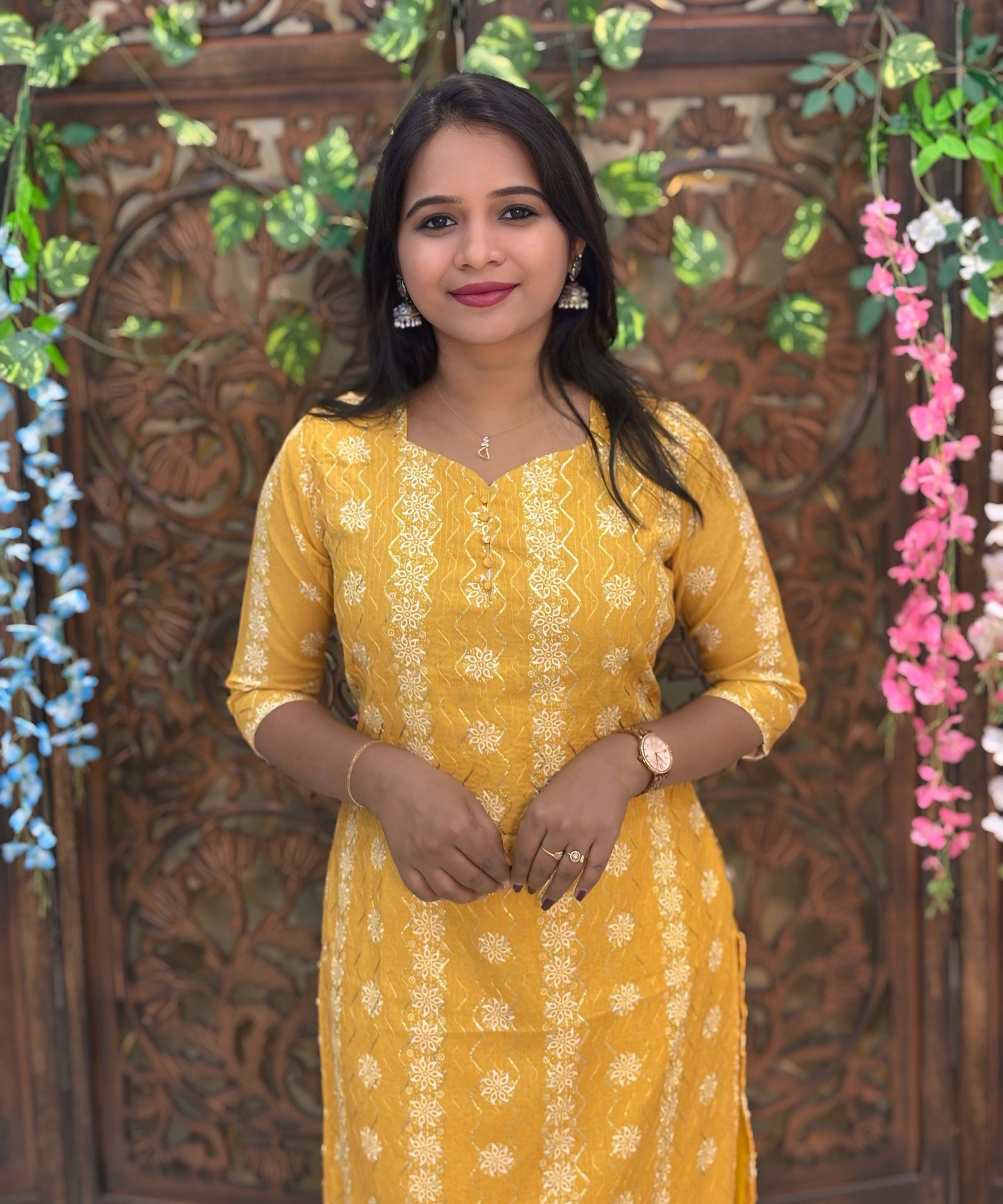 Yellow Color Premium Batik Printed Mul Cotton Kurti and Dupatta / LSS182