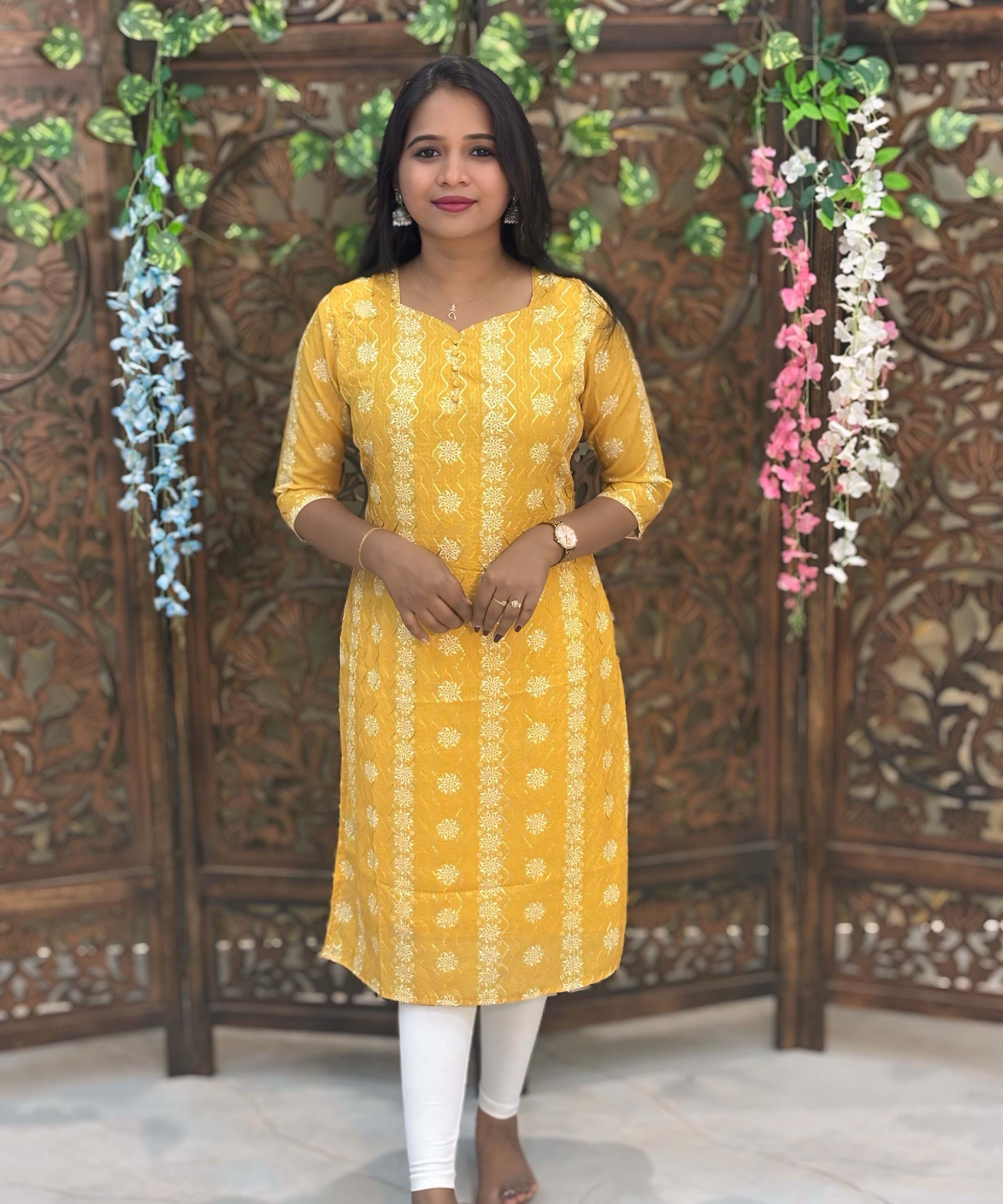 Yellow Color Premium Batik Printed Mul Cotton Kurti and Dupatta / LSS182