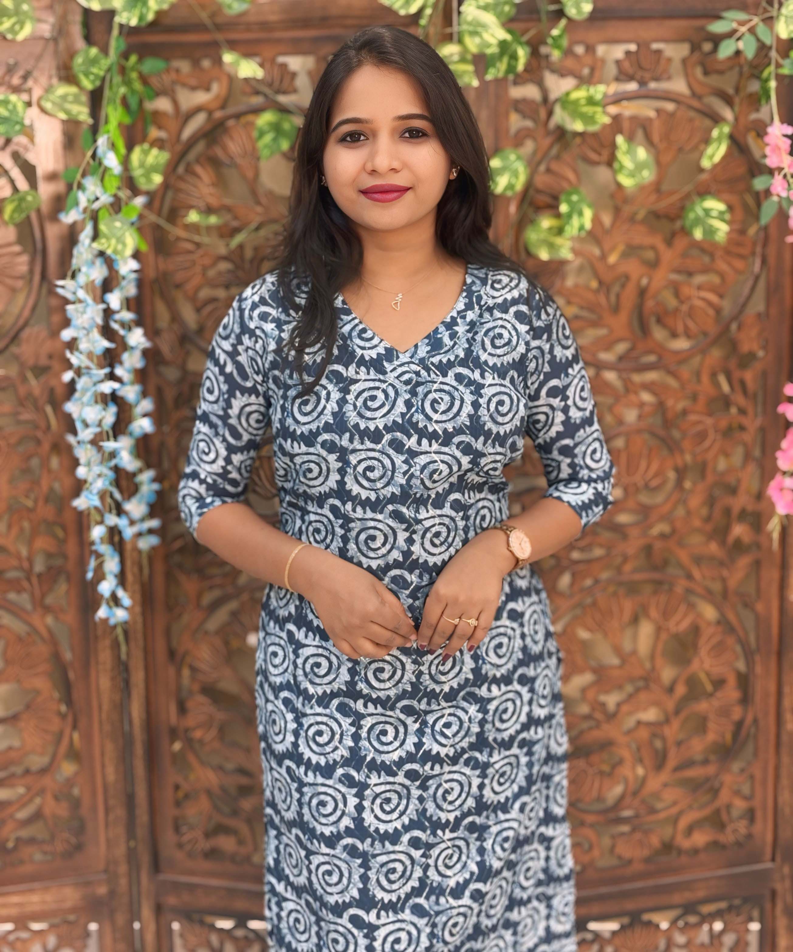 Navy Blue and Lite Blue Color Premium Batik Printed Mul Cotton Kurti and Dupatta / LSS182