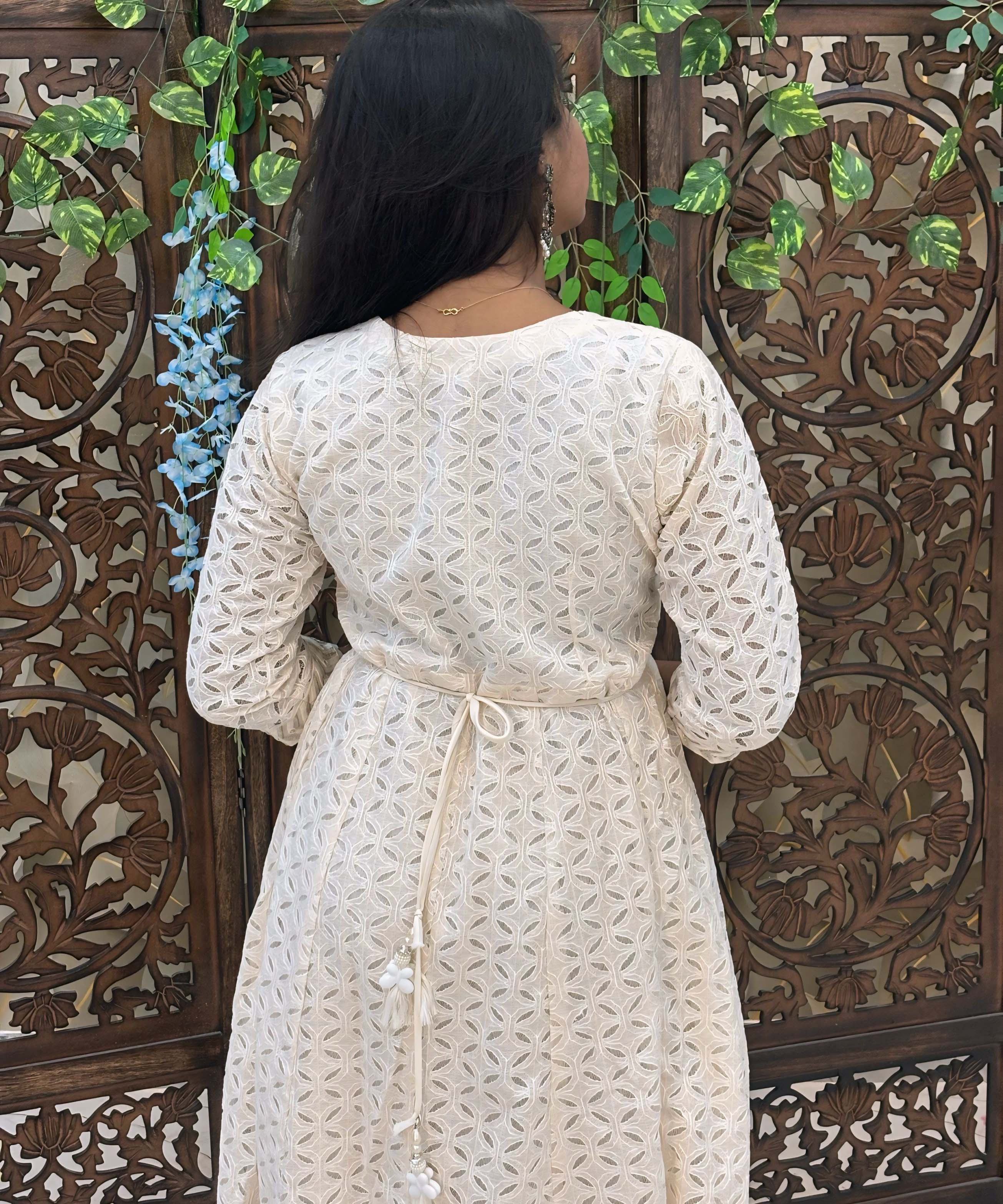 Premium Cotton Lace Embroidery Maxi with Lining / ESS317
