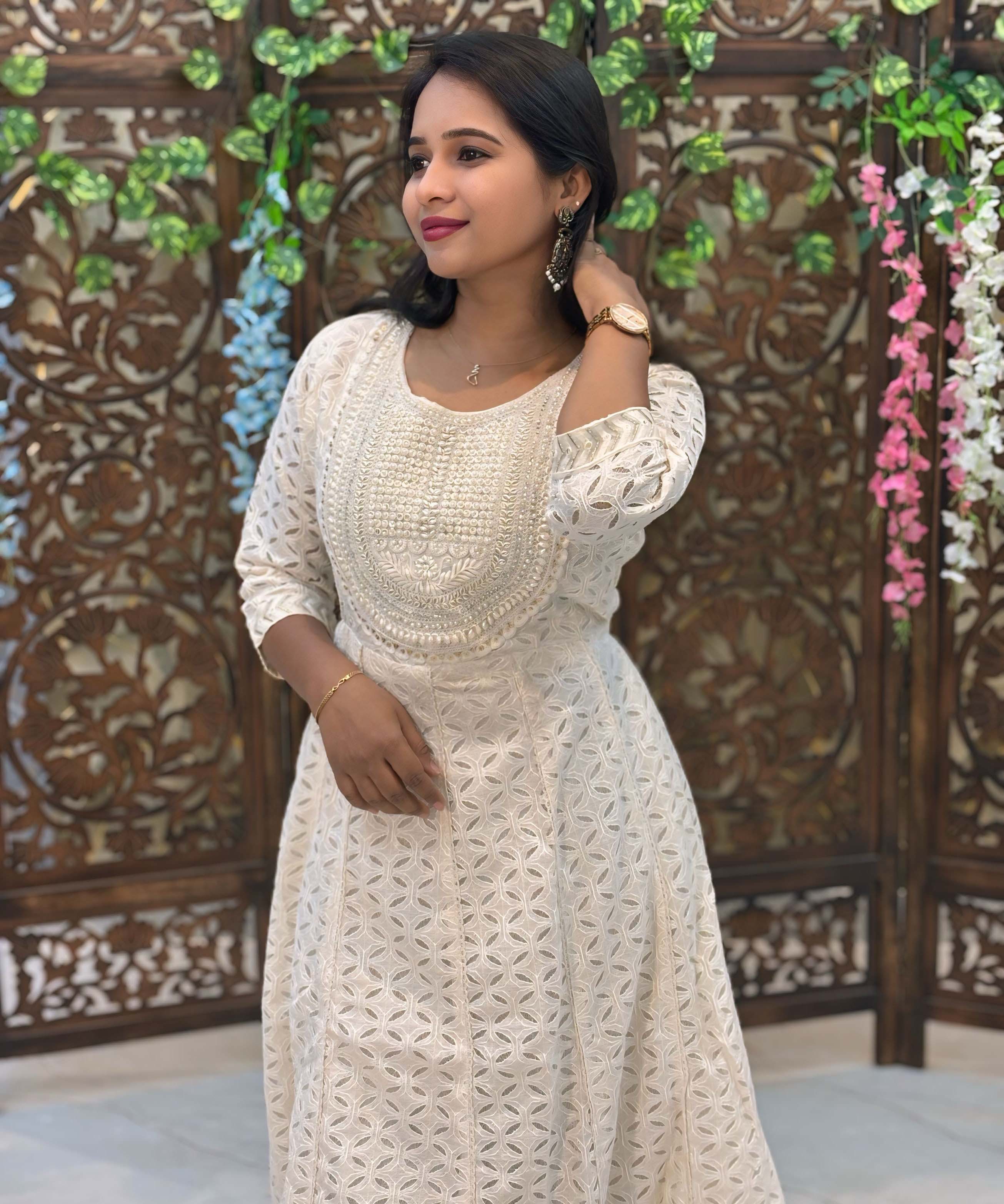 Premium Cotton Lace Embroidery Maxi with Lining / ESS317