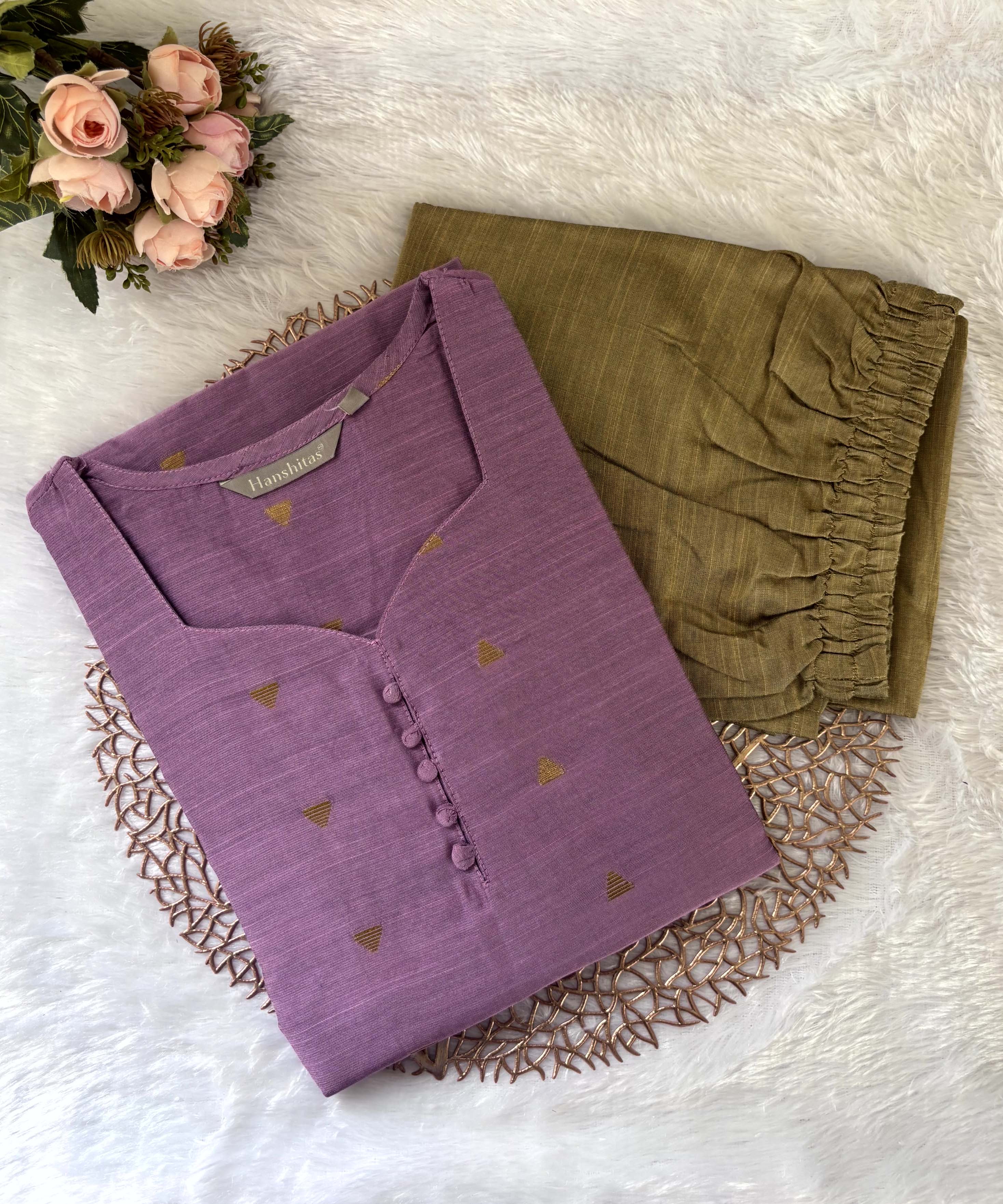 lavender pink Color Sweetheart Neck Premium Dupion Raw Silk Kurti with Small Zari Butta & Lining Coord Set / LSS188