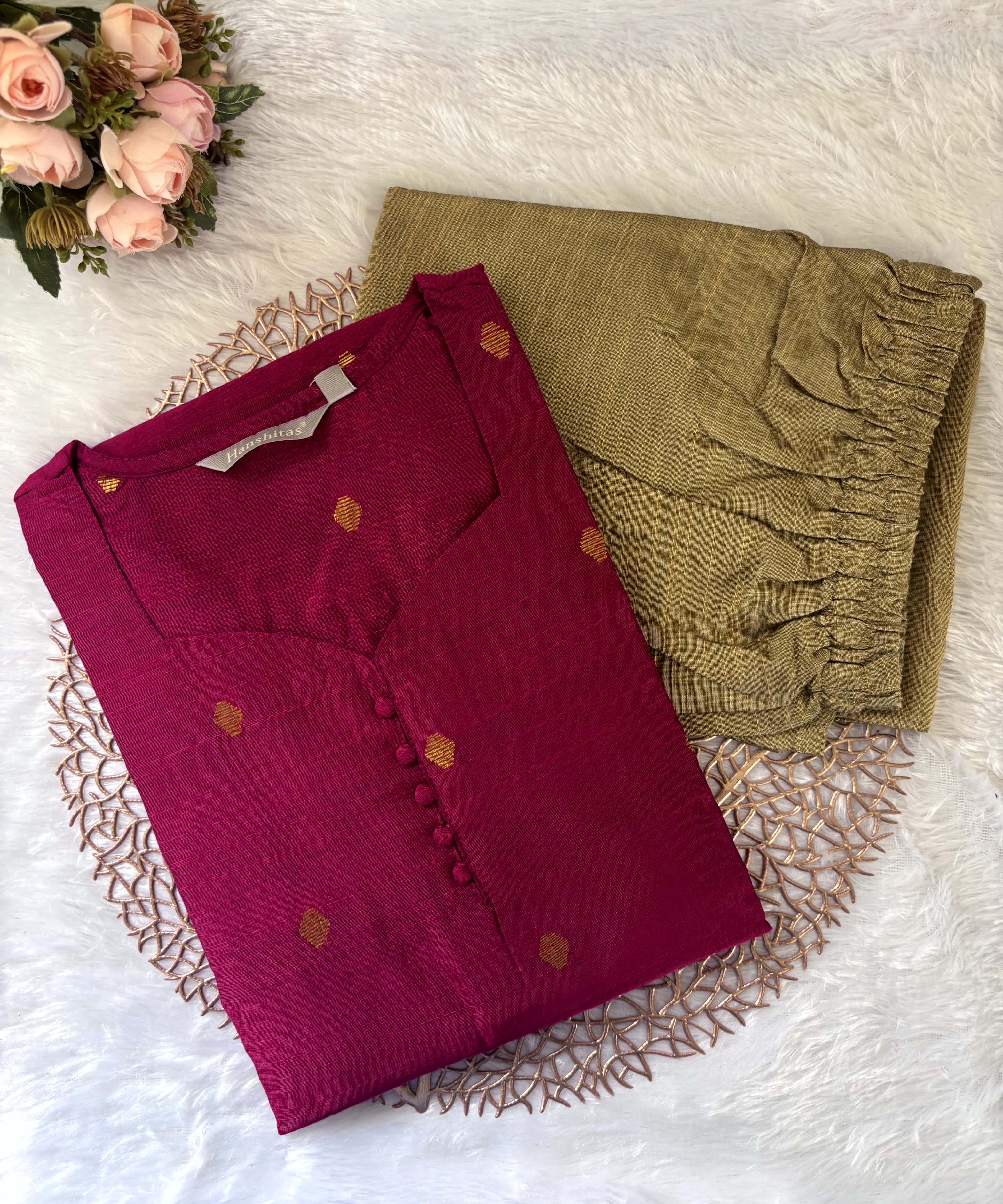 Pink Color Sweetheart Neck Premium Dupion Raw Silk Kurti with Small Zari Butta & Lining Coord Set / LSS188