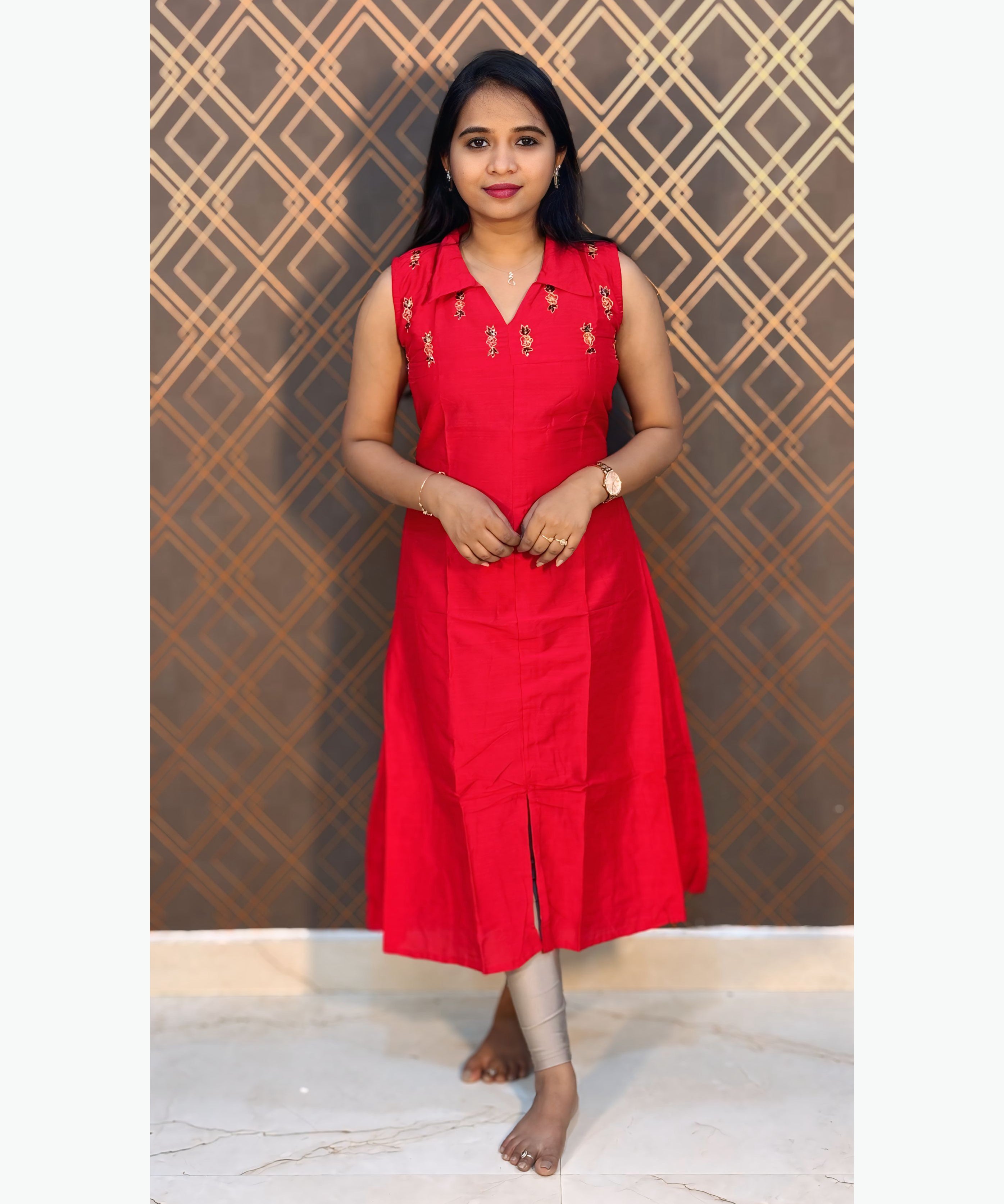 Red Color Premium Ethnic Aline Kurti / MSS001