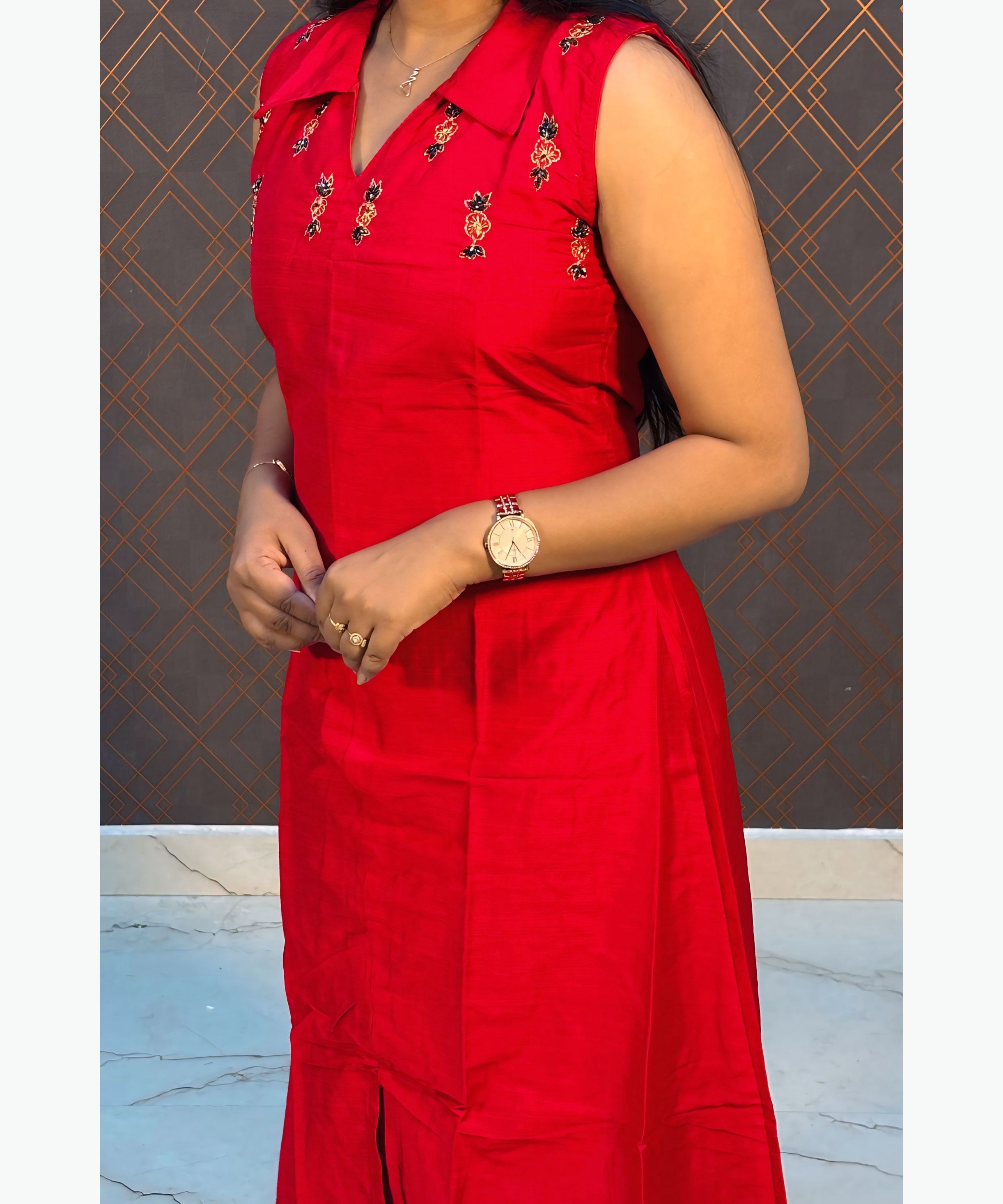 Red Color Premium Ethnic Aline Kurti / MSS001