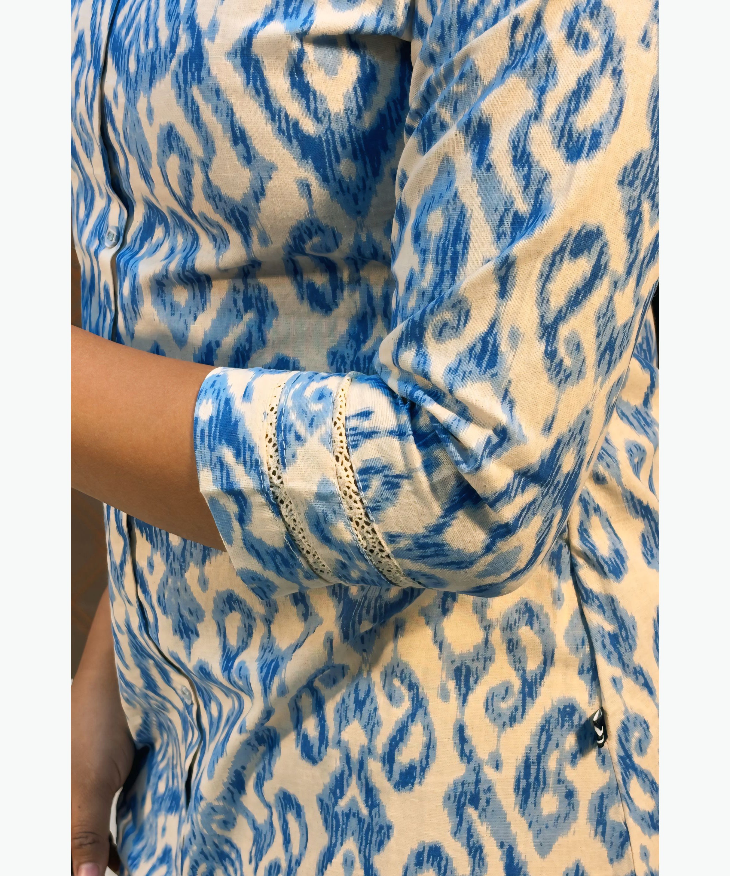 Blue and Half White Color Premium Flex Cotton Aline Kurti with Pocket / LSS163