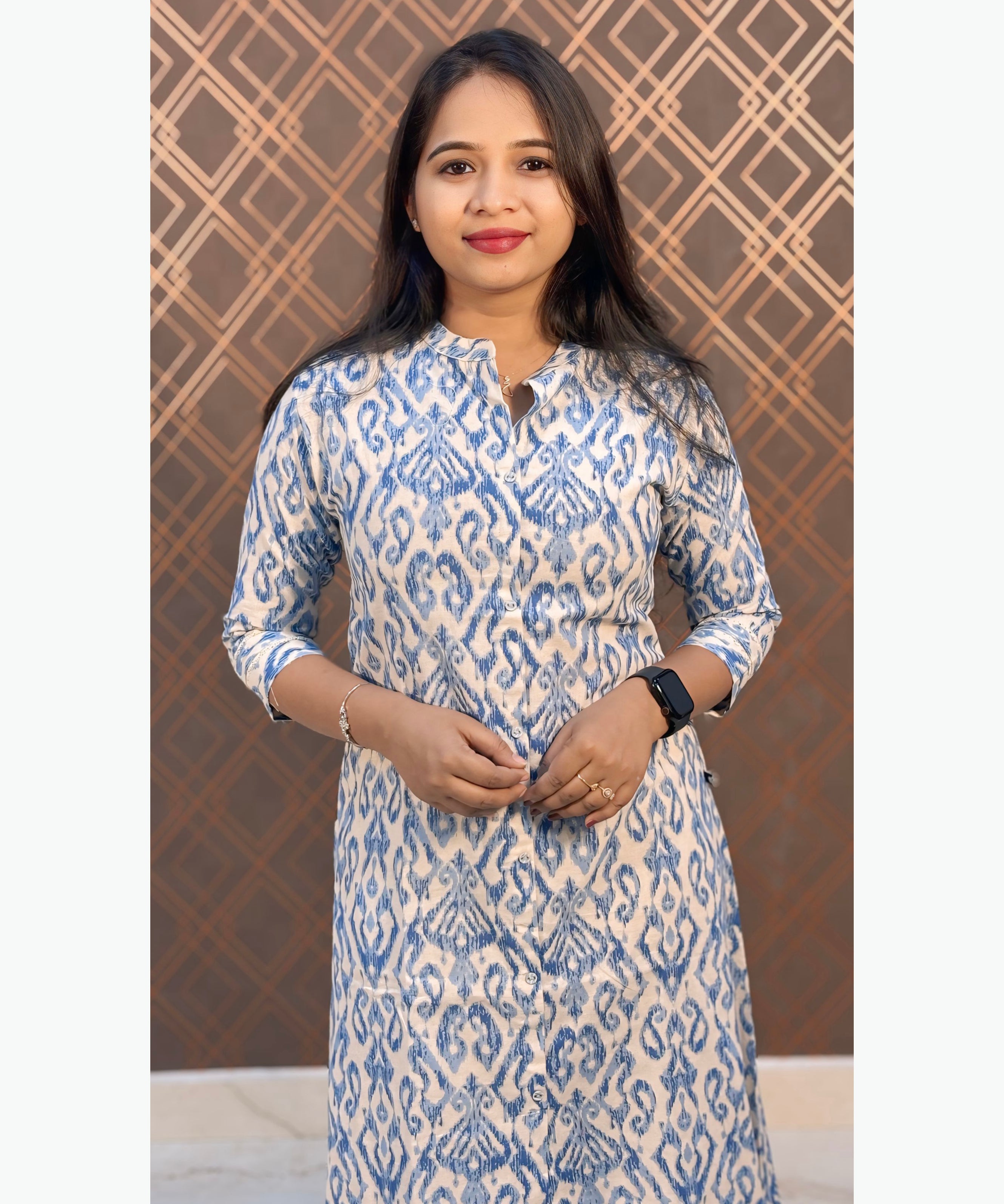 Blue and Half White Color Premium Flex Cotton Aline Kurti with Pocket / LSS163