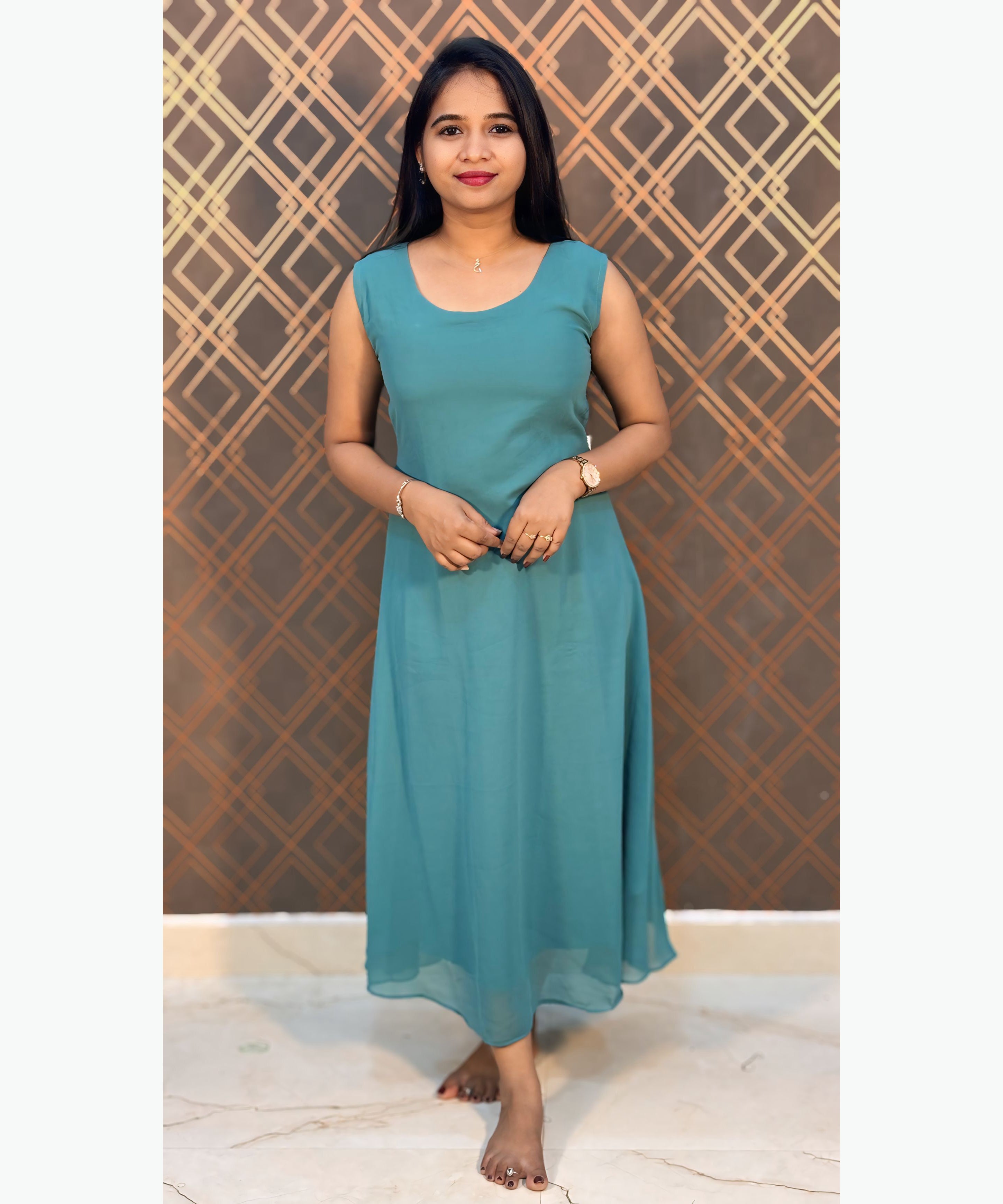Blue mixed Green Color Premium Georgette Sleeveless Kurti(Crepe Lining) with Designer Jacket / MSS021