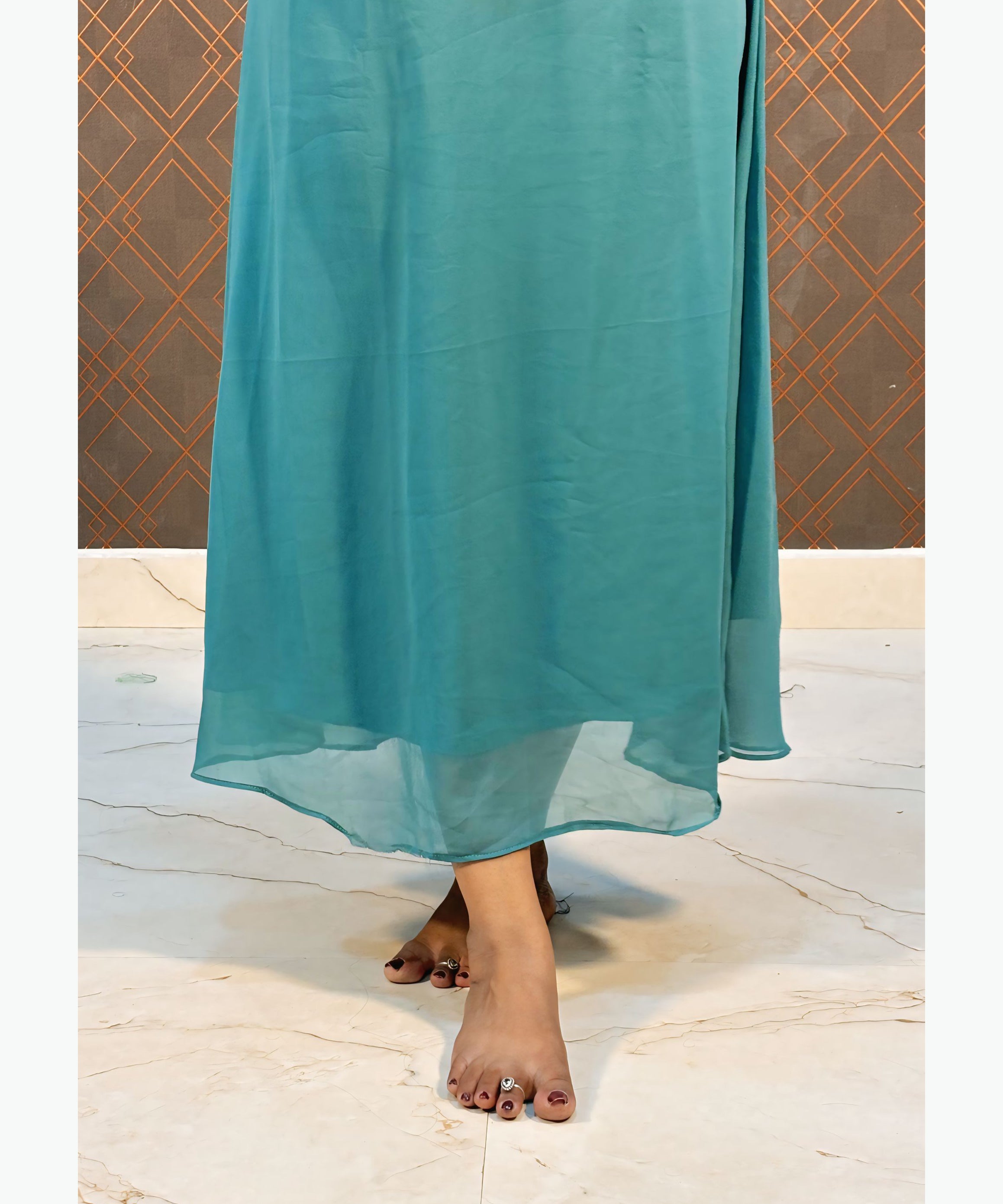Blue mixed Green Color Premium Georgette Sleeveless Kurti(Crepe Lining) with Designer Jacket / MSS021
