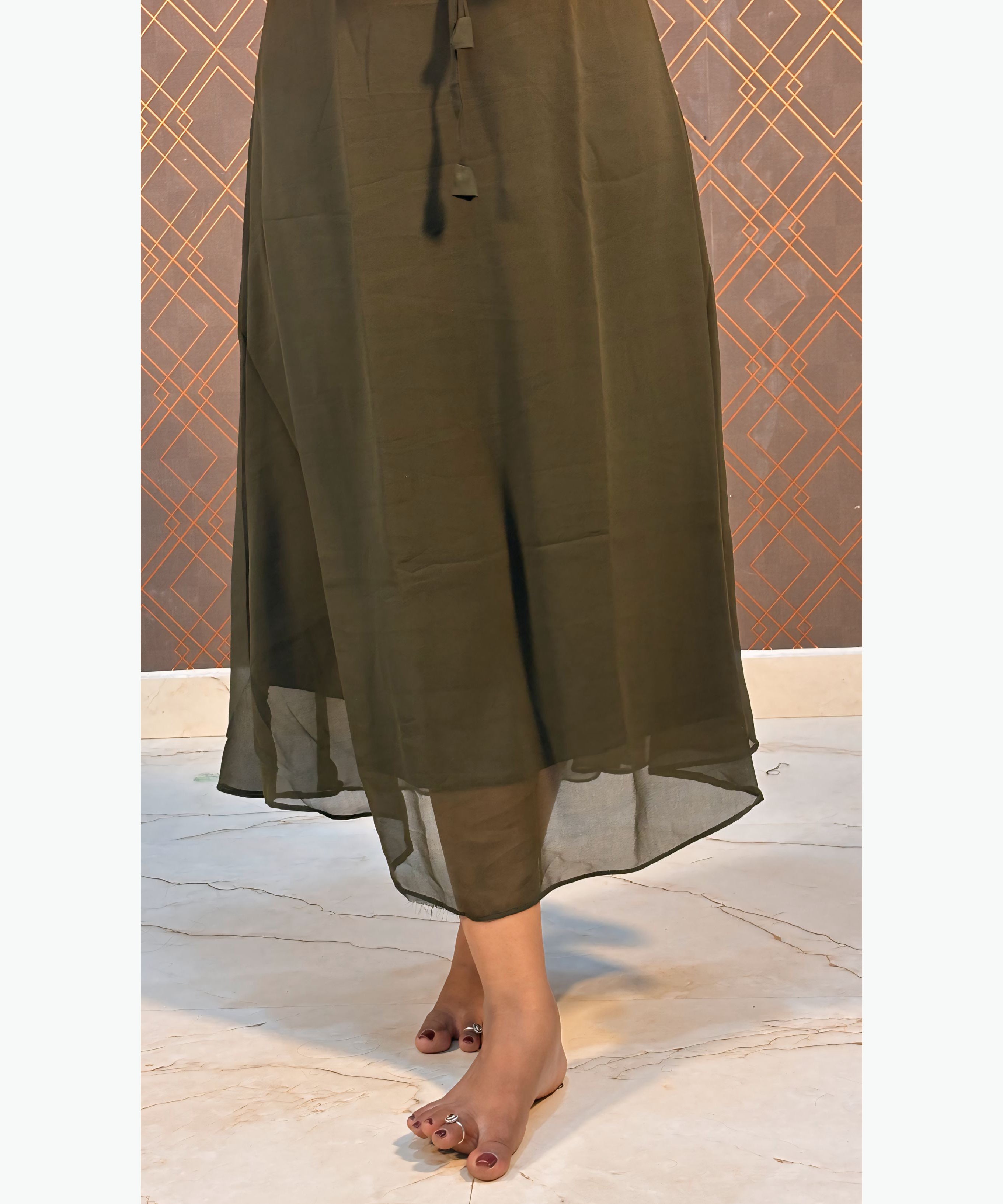 Olive Green Color Premium Georgette Sleeveless Kurti(Crepe Lining) with Designer Jacket / MSS021